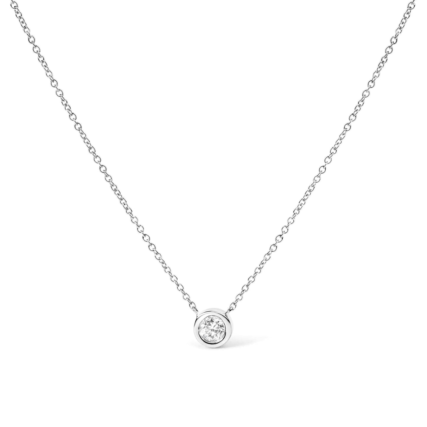 10K White Gold Bezel Diamond Solitaire Pendant Necklace - EveryRetailNeed.Com