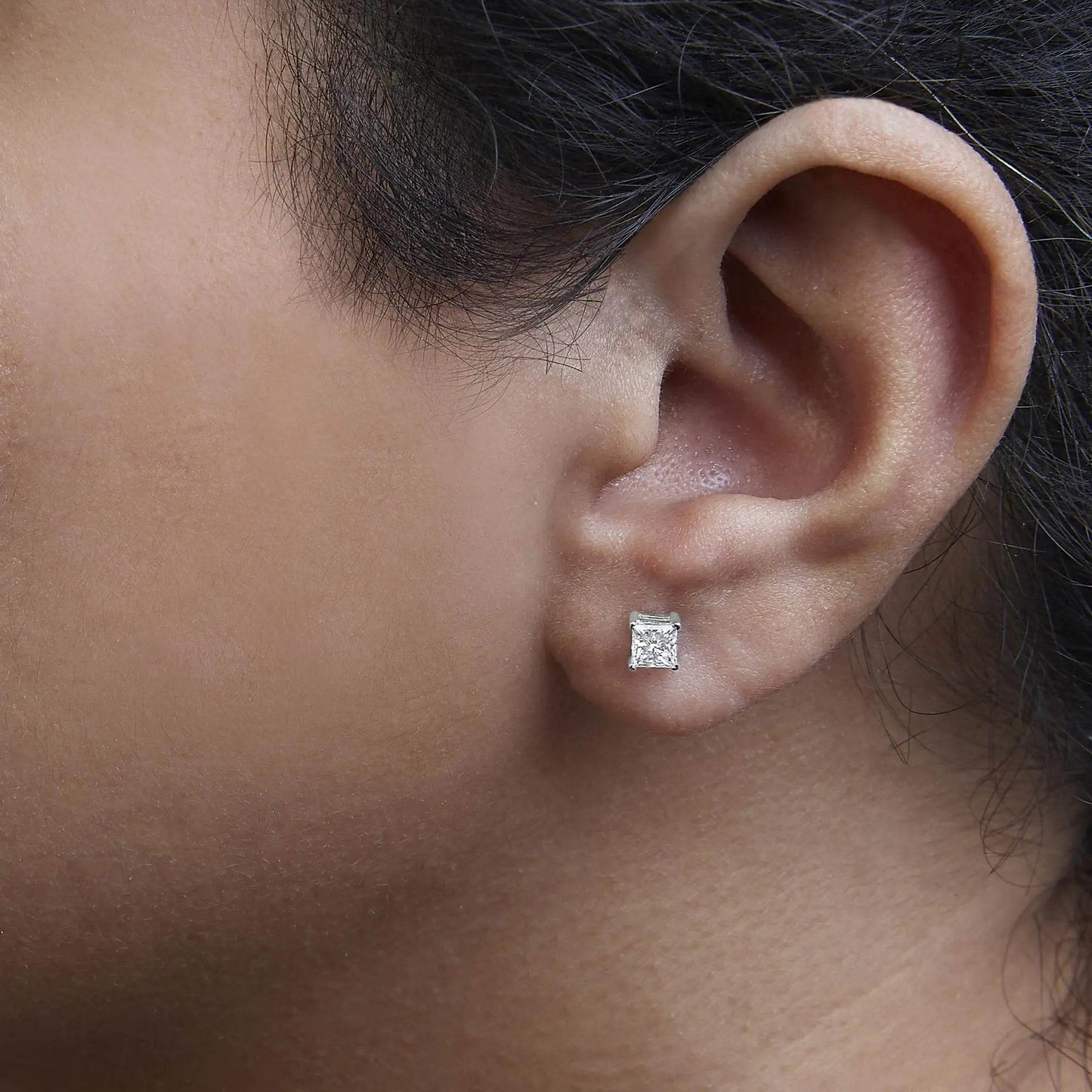 14K White Gold Princess Diamond Solitaire Earrings - EveryRetailNeed.Com