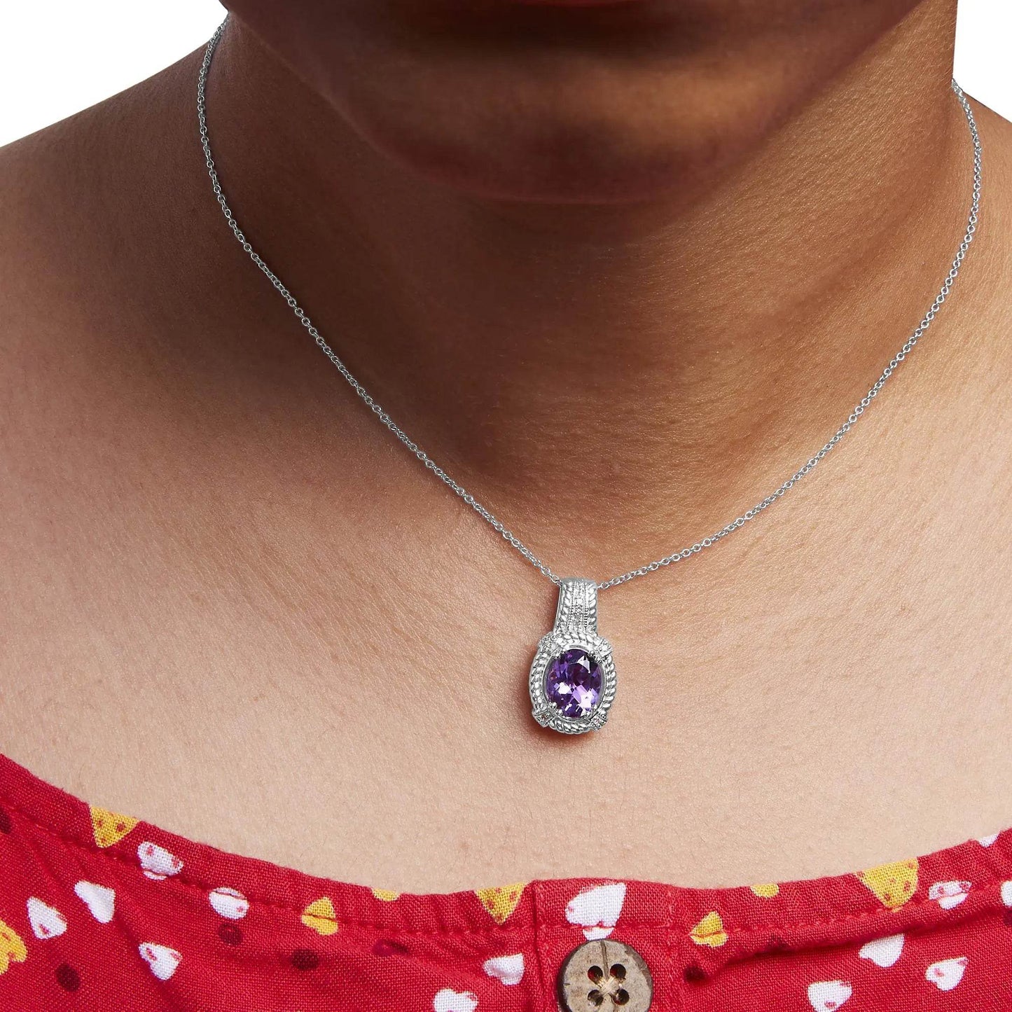 Sterling Silver Amethyst & Diamond Pendant Necklace - EveryRetailNeed.Com
