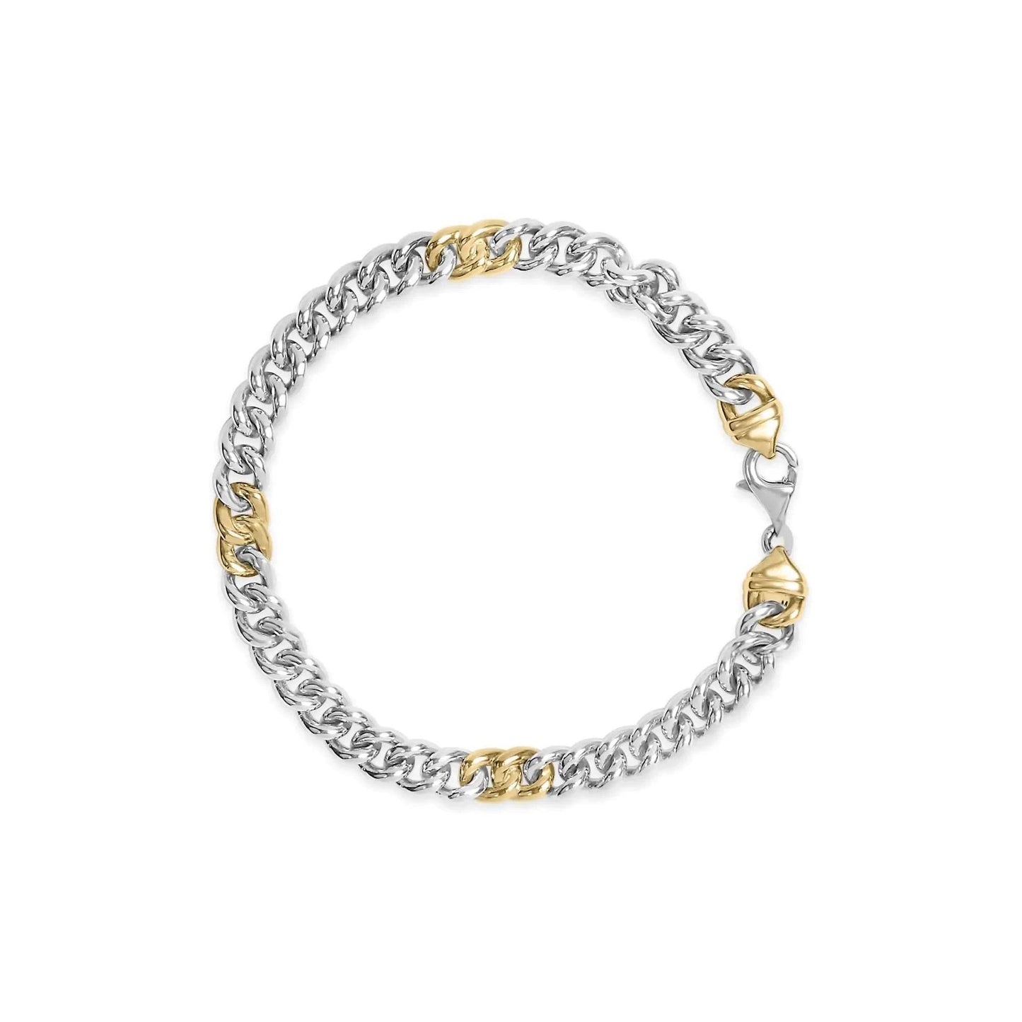 10K Yellow Gold Plated .925 Sterling Silver 1/5 Cttw Diamond Curb Chain Bracelet (J-K Color, I2-I3 Clarity) - 7.5 Inches - EveryRetailNeed.Com