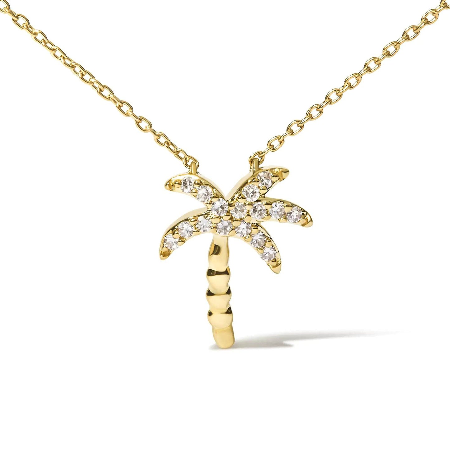 Gold Diamond Palm Tree Pendant Necklace - EveryRetailNeed.Com