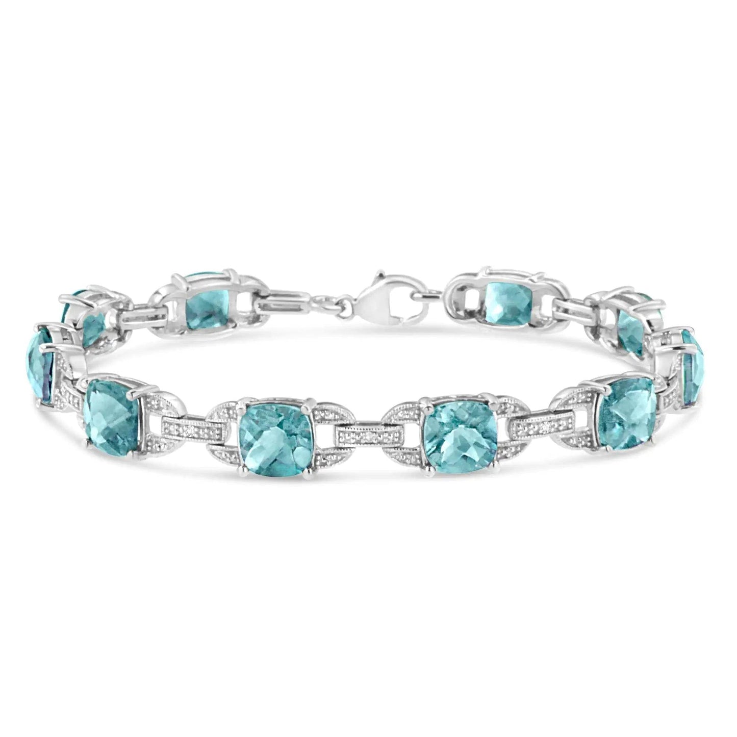 Sterling Silver Blue Topaz & Diamond Tennis Bracelet - 7 Inch - EveryRetailNeed.Com