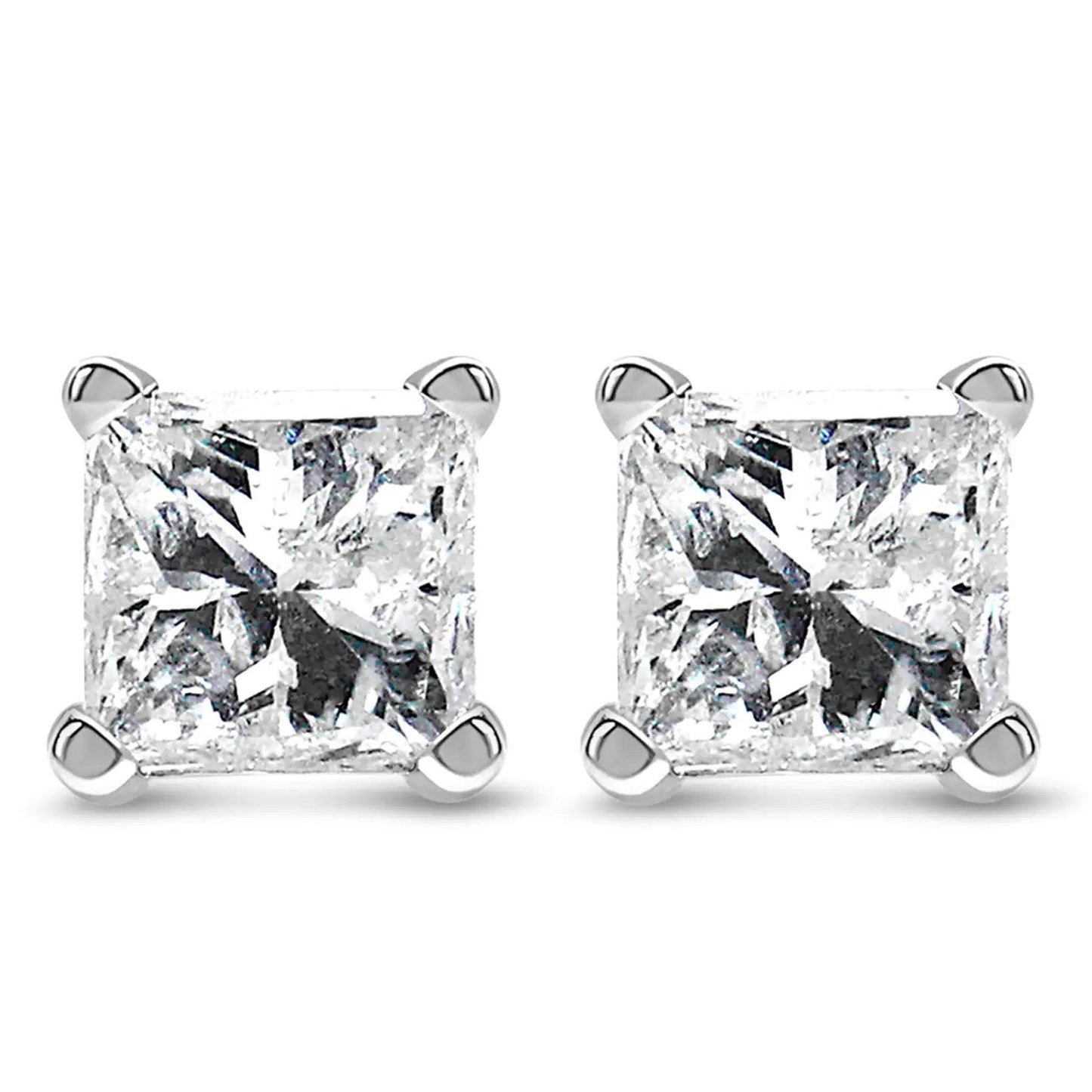 14K White Gold Princess Diamond Solitaire Earrings - EveryRetailNeed.Com
