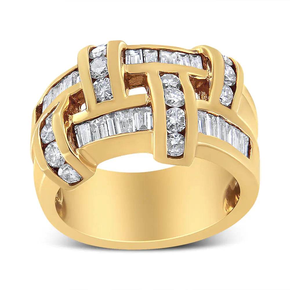 14K Gold Round & Baguette Diamond Lattice Ring (H-I, VS2-SI1) - Size 6 - EveryRetailNeed.Com