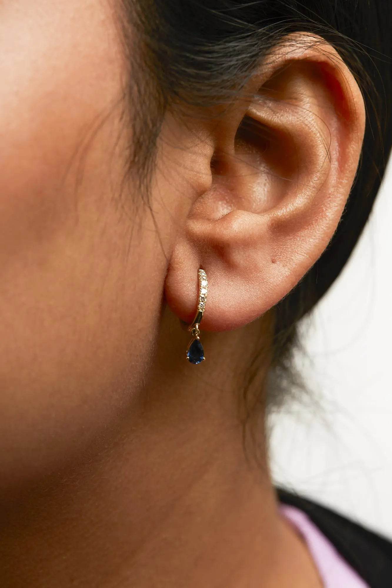 10K Yellow Gold Sapphire & Diamond Huggy Earrings - EveryRetailNeed.Com