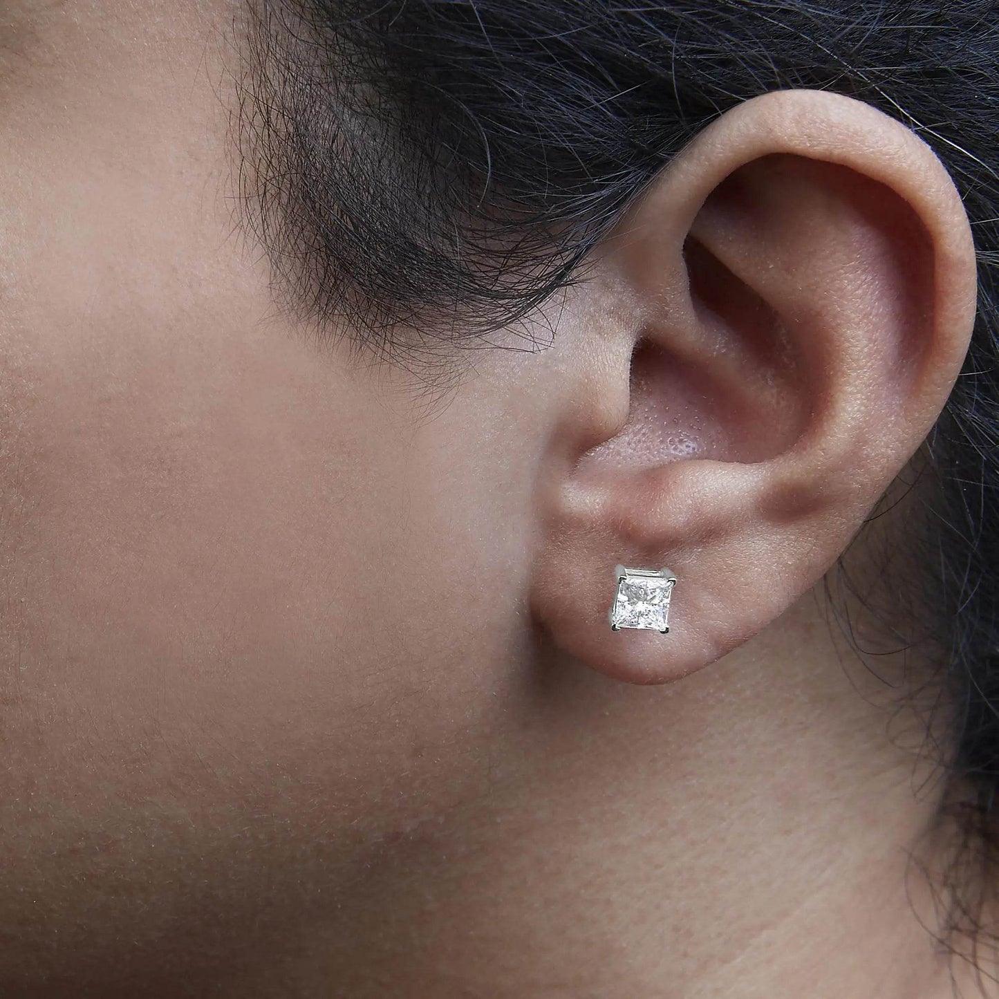14K White Gold Princess Diamond Solitaire Earrings - EveryRetailNeed.Com