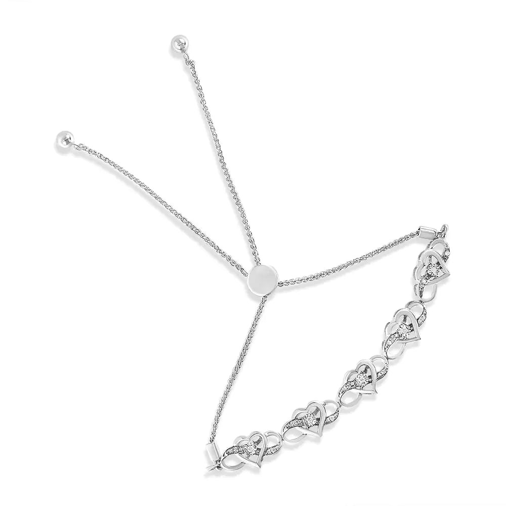 Sterling Silver Diamond Heart Infinity Adjustable Bolo Bracelet Sterling Silver Diamond Heart Infinity Adjustable Bolo Bracelet