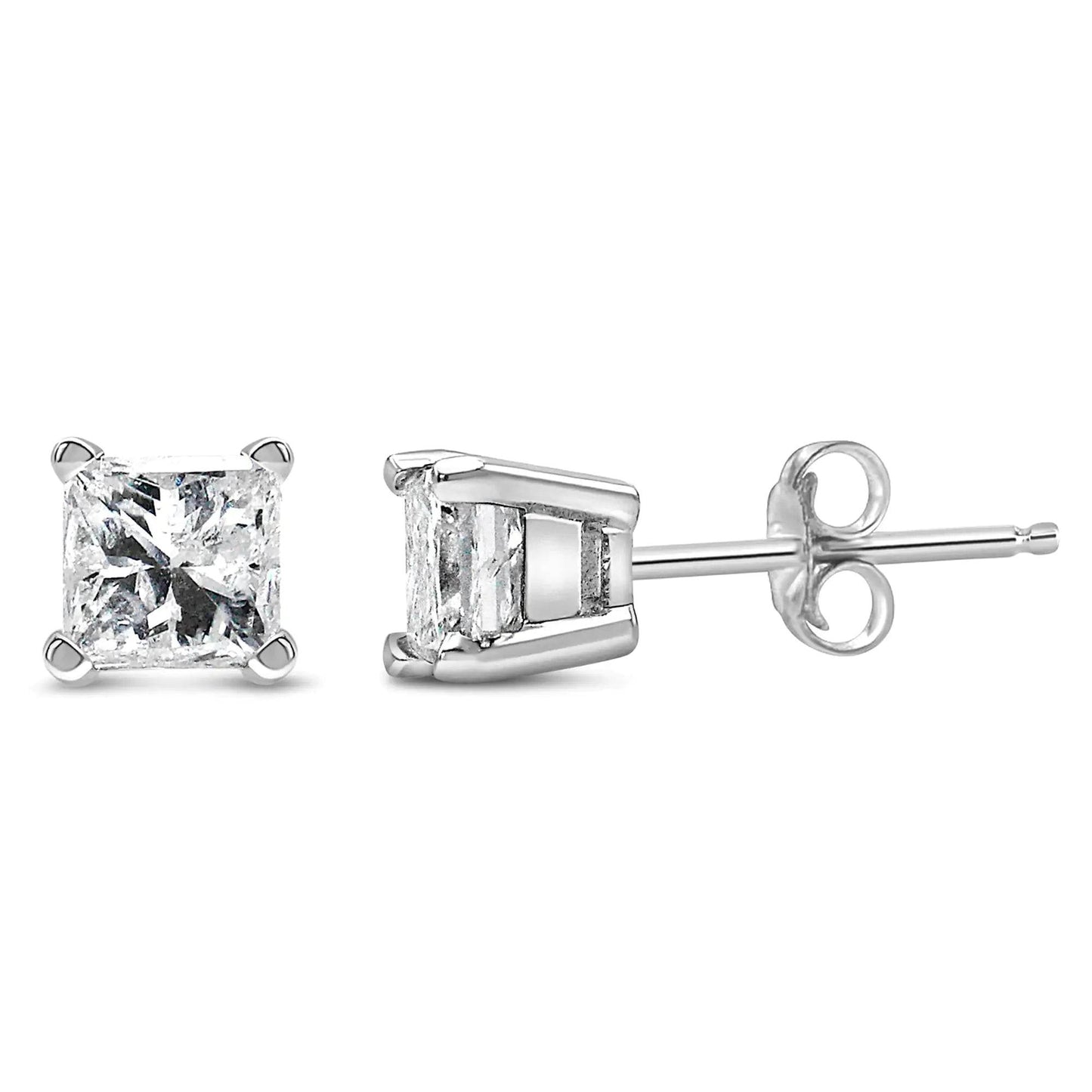 14K White Gold Princess Diamond Solitaire Earrings - EveryRetailNeed.Com