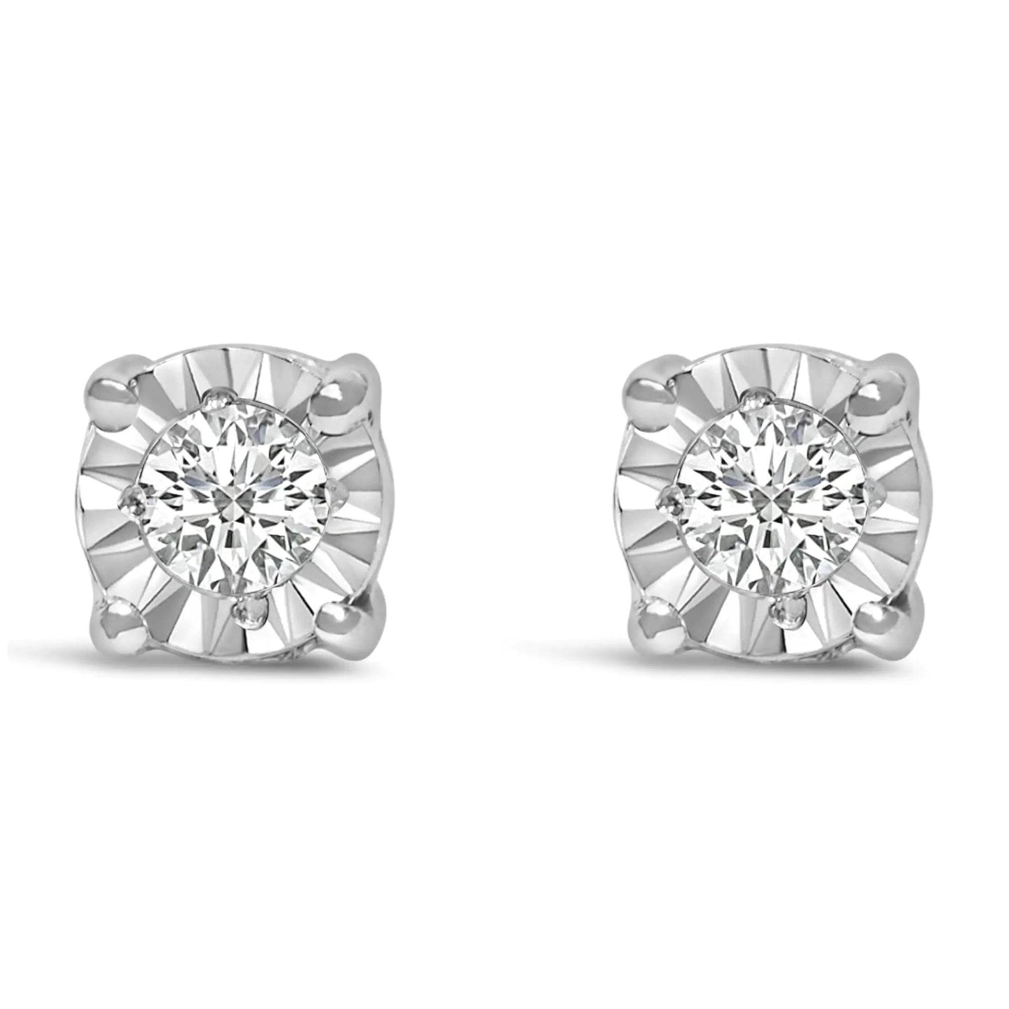 .925 Sterling Silver 1/10 Cttw Round Brilliant-Cut Lab Grown Diamond Miracle-Set Stud Earrings (F-G Color, VS1-VS2 Clarity) - EveryRetailNeed.Com