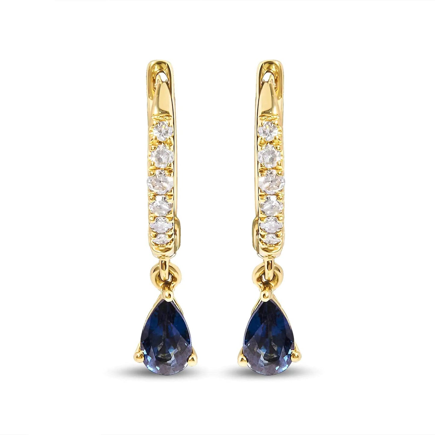 10K Yellow Gold Sapphire & Diamond Huggy Earrings - EveryRetailNeed.Com