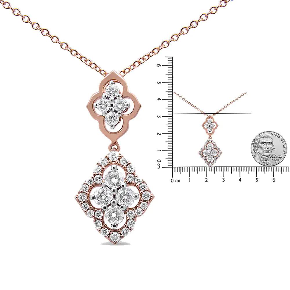 14K Rose Gold Double Quatrefoil Diamond Necklace - EveryRetailNeed.Com