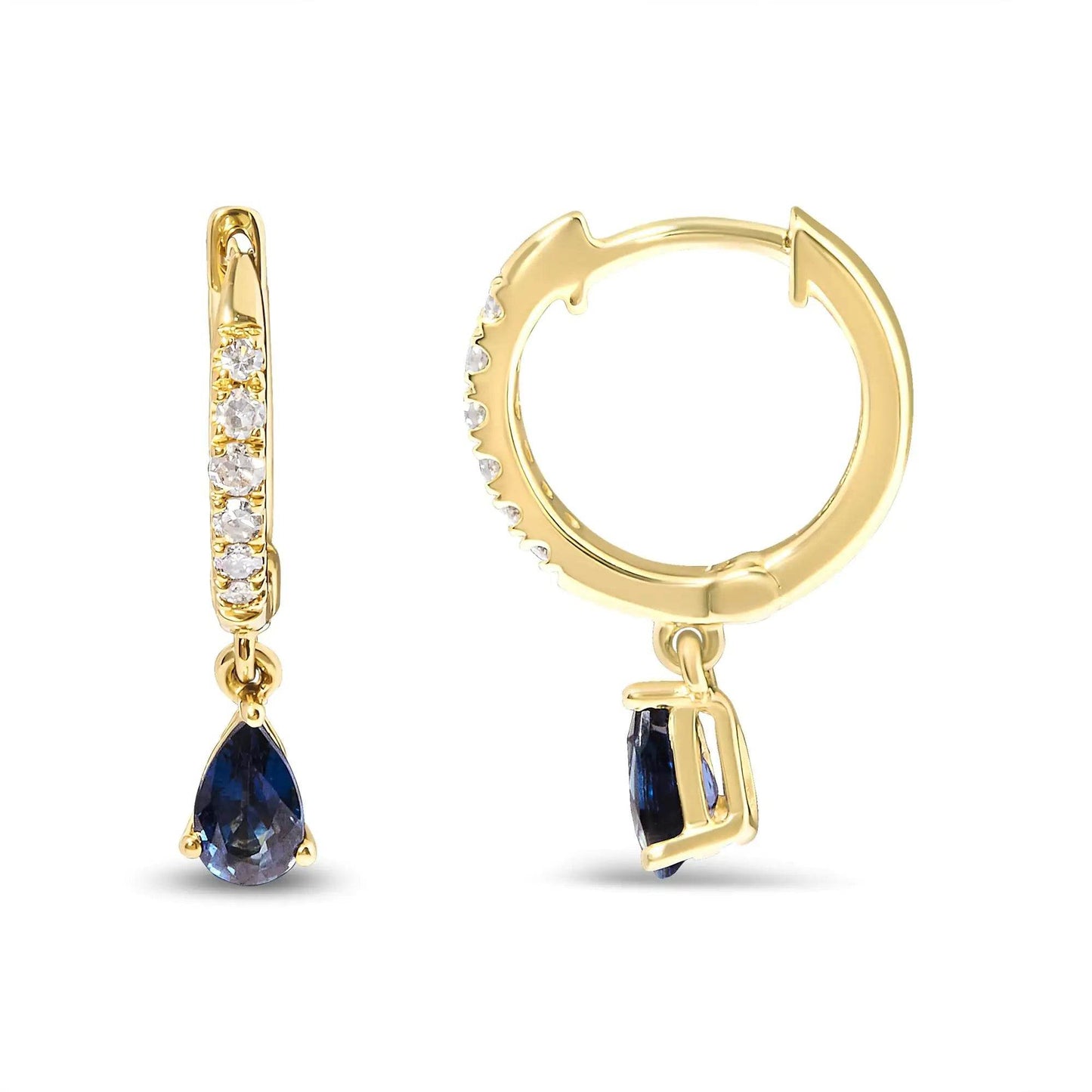 10K Yellow Gold Sapphire & Diamond Huggy Earrings - EveryRetailNeed.Com