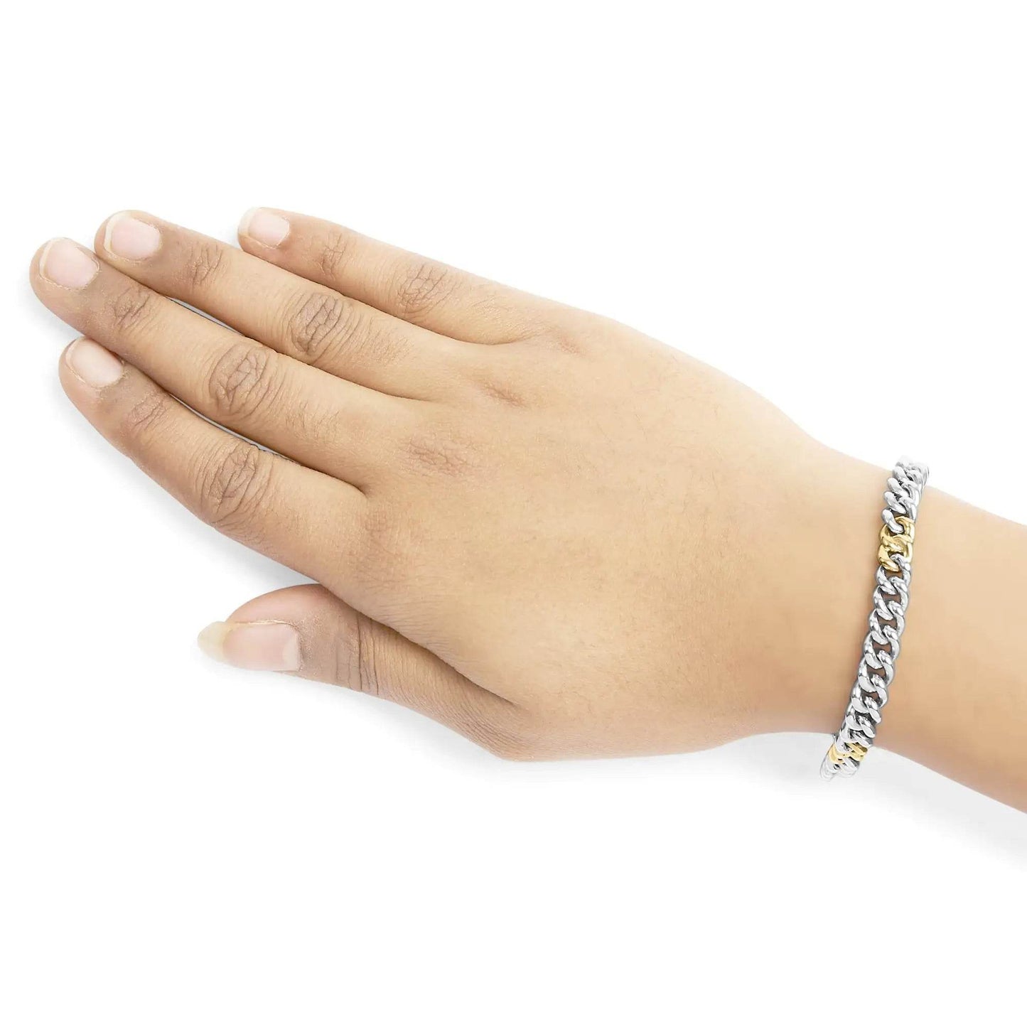10K Yellow Gold Plated .925 Sterling Silver 1/5 Cttw Diamond Curb Chain Bracelet (J-K Color, I2-I3 Clarity) - 7.5 Inches - EveryRetailNeed.Com