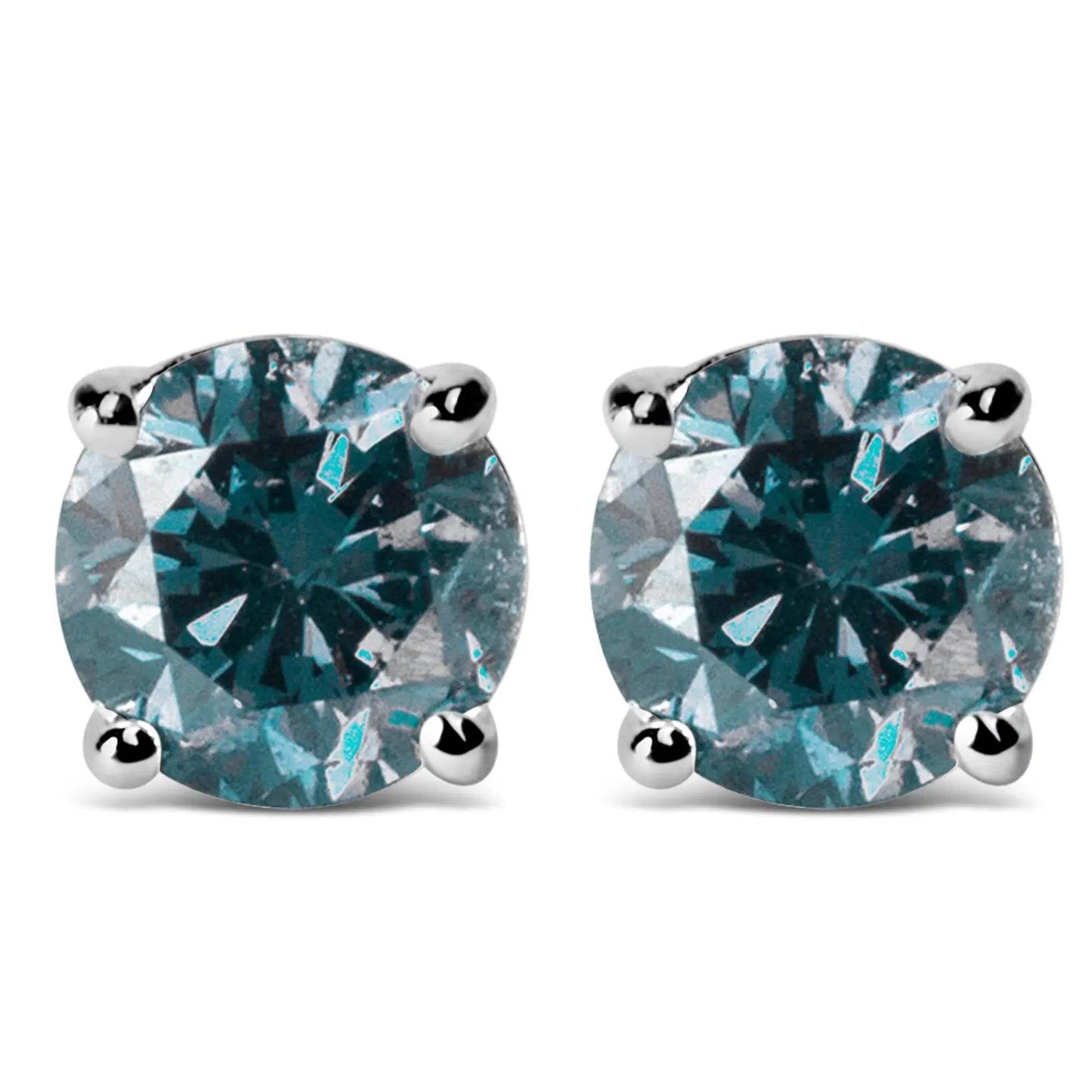 14K Gold Round Brilliant Cut Lab Grown Blue Diamond 4-Prong Classic Solitaire Stud Earrings with Screwbacks - EveryRetailNeed.Com