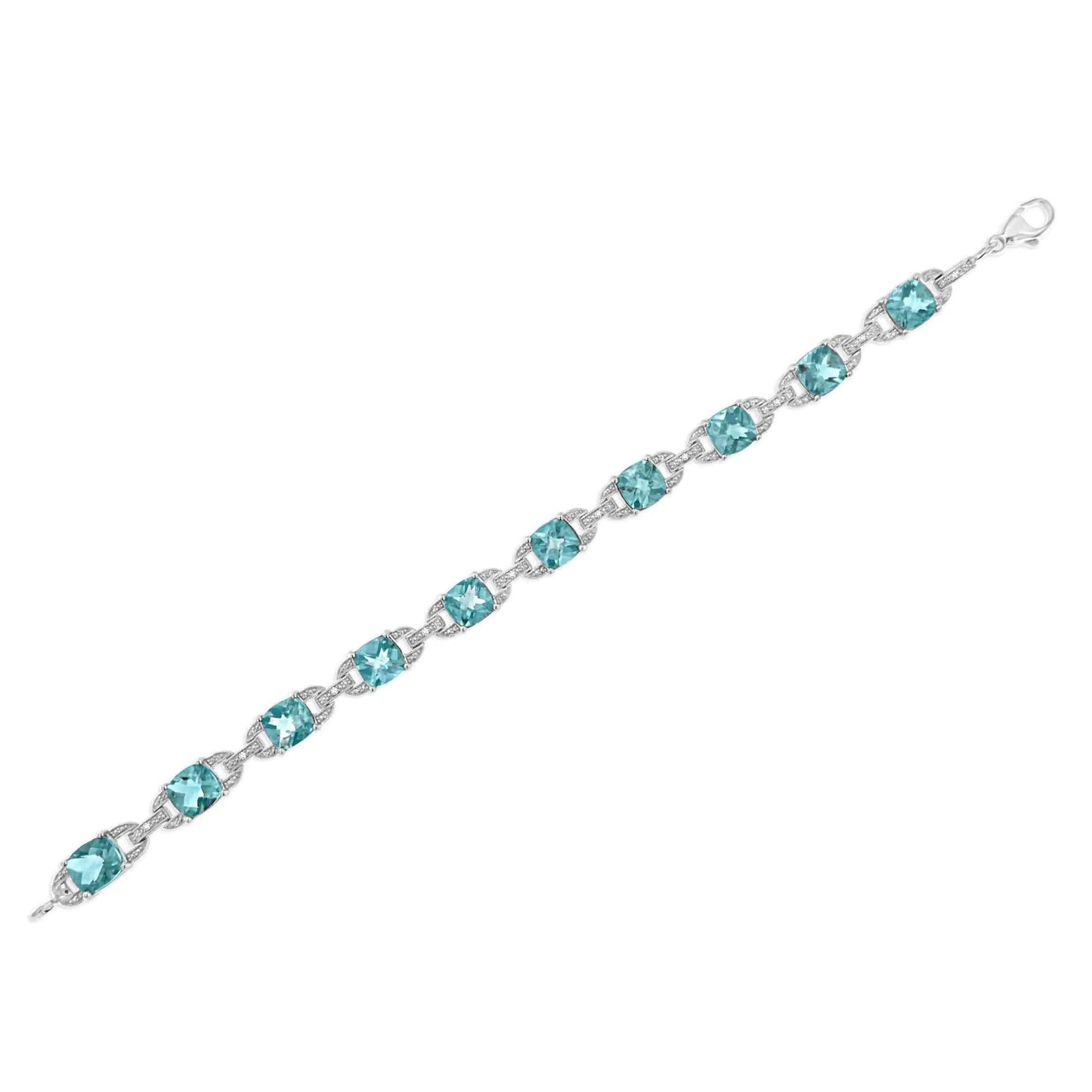 Sterling Silver Blue Topaz & Diamond Tennis Bracelet - 7 Inch - EveryRetailNeed.Com