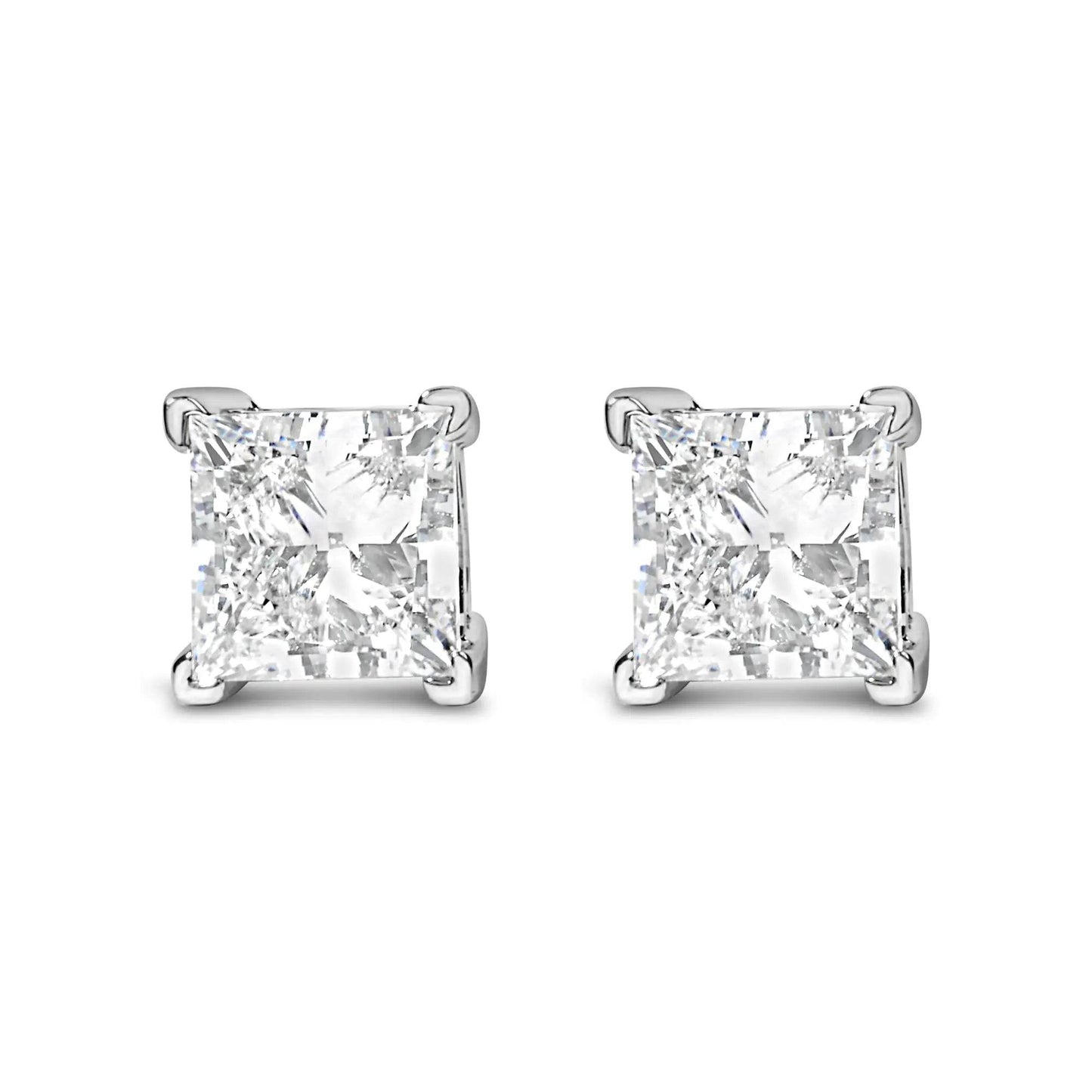 14K White Gold Princess Diamond Solitaire Earrings - EveryRetailNeed.Com