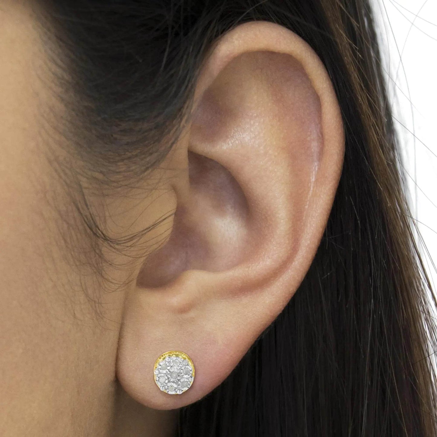 14K Yellow Gold Plated .925 Sterling Silver 1/7 Cttw Diamond Miracle Set Stud Earrings (I-J Color, I3 Promo Clarity) - EveryRetailNeed.Com