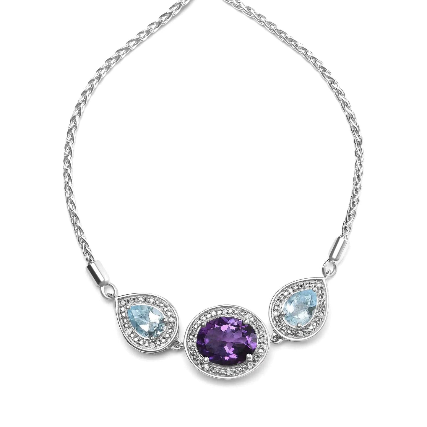Sterling Silver Oval Amethyst & Blue Topaz Lariat Bolo Bracelet - EveryRetailNeed.Com