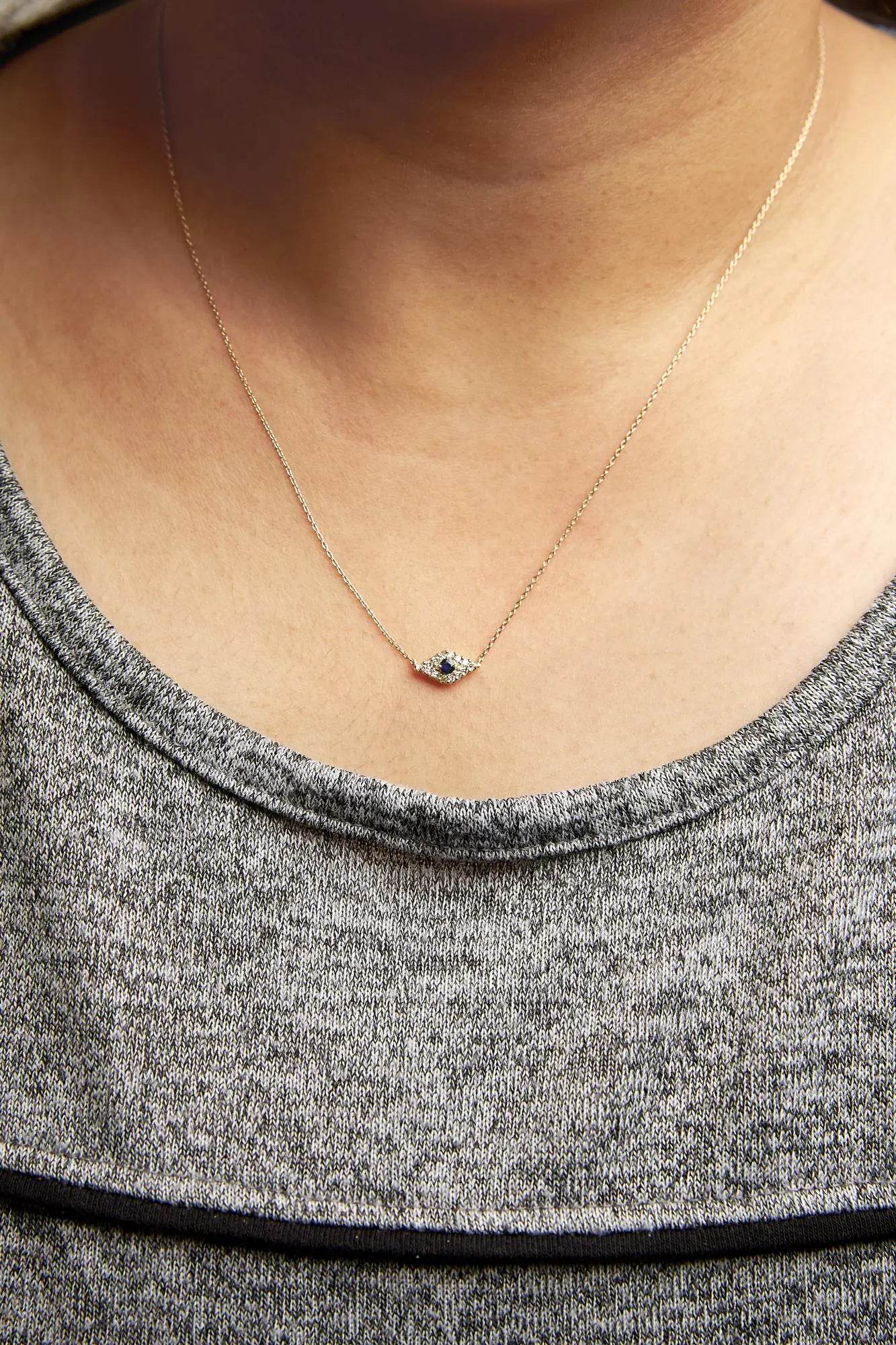 10K Gold Blue Sapphire Diamond Evil Eye Necklace - EveryRetailNeed.Com