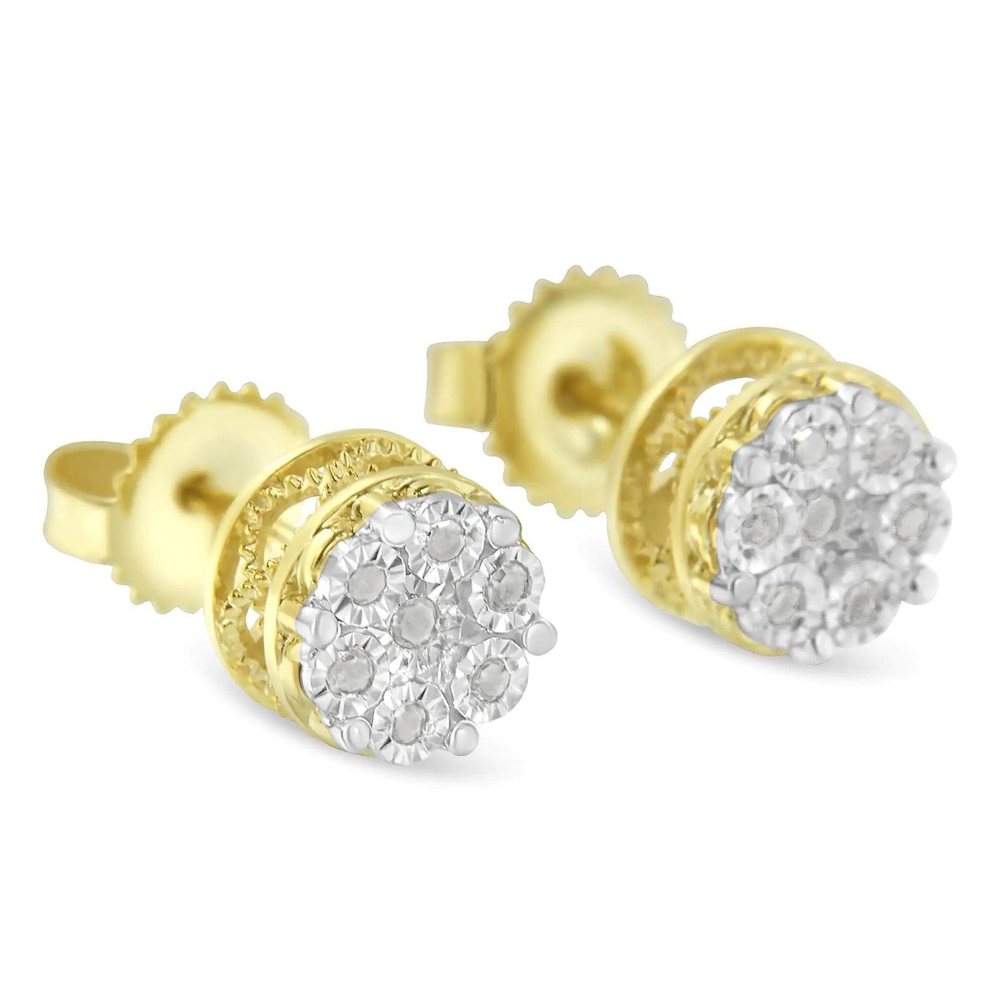 14K Yellow Gold Plated .925 Sterling Silver 1/7 Cttw Diamond Miracle Set Stud Earrings (I-J Color, I3 Promo Clarity) - EveryRetailNeed.Com