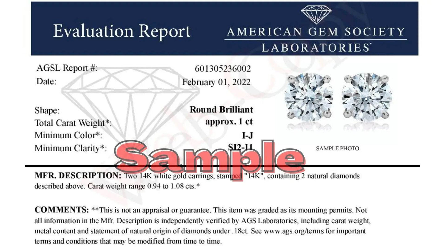 AGS Certified 14K White Gold 1.0 Cttw Diamond Solitaire Stud Earrings - EveryRetailNeed.Com