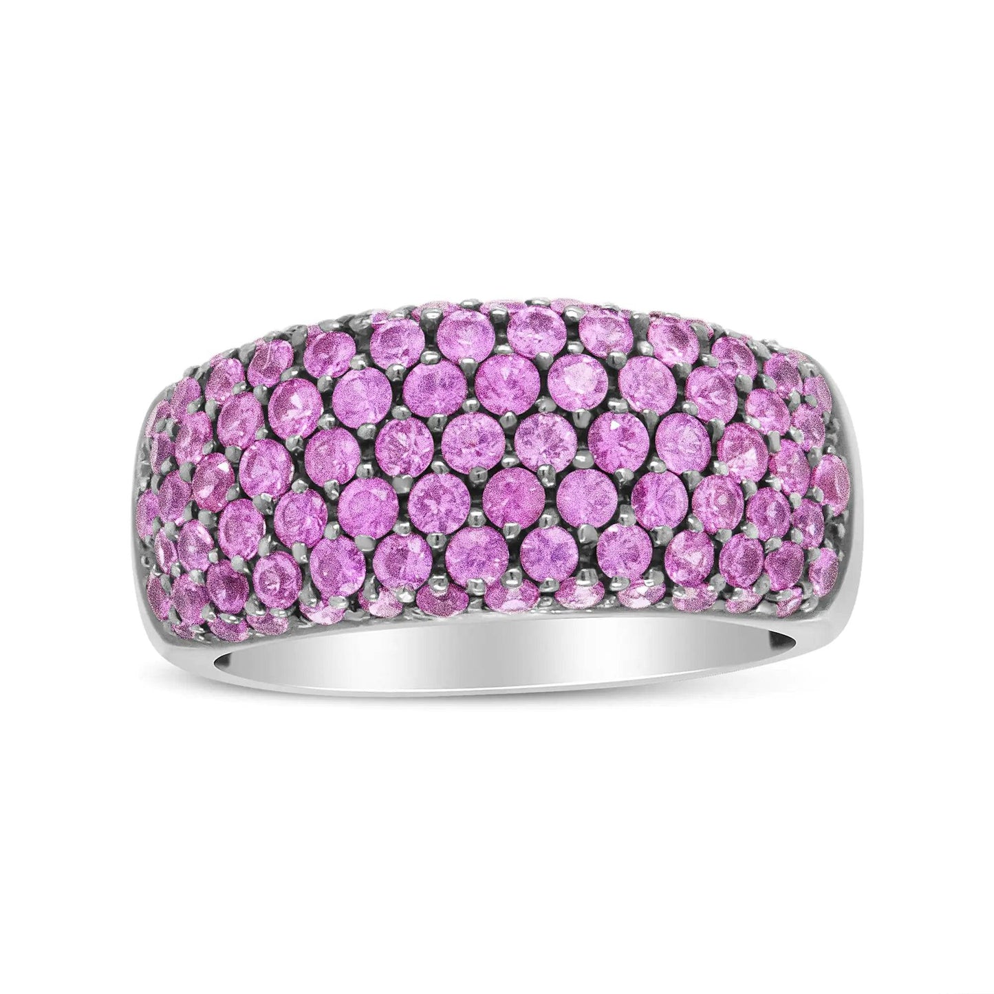 18K White Gold and Black Rhodium Multi Row Pink Sapphire Classic Band Ring - EveryRetailNeed.Com