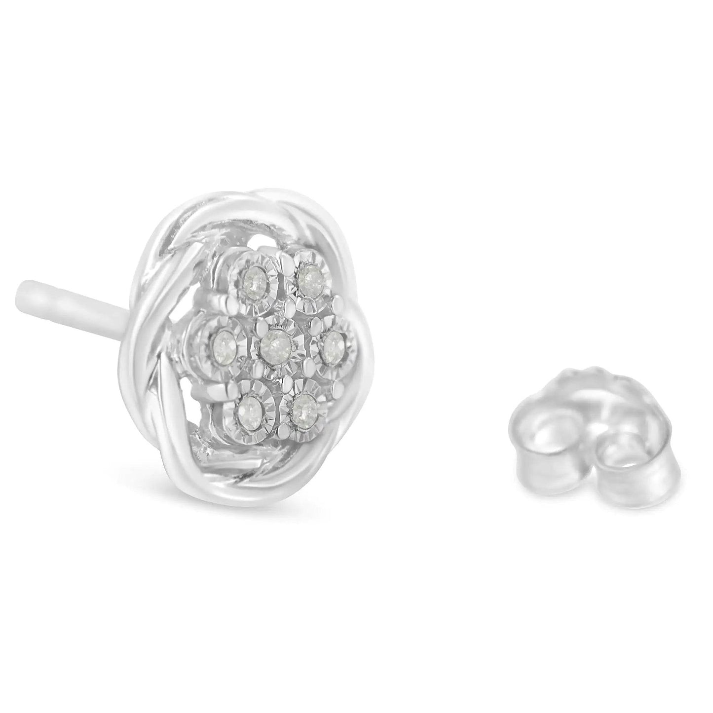Sterling Silver Diamond Swirl Cluster Stud Earrings (1/6 cttw, I-J Color, I2-I3 Clarity) - EveryRetailNeed.Com