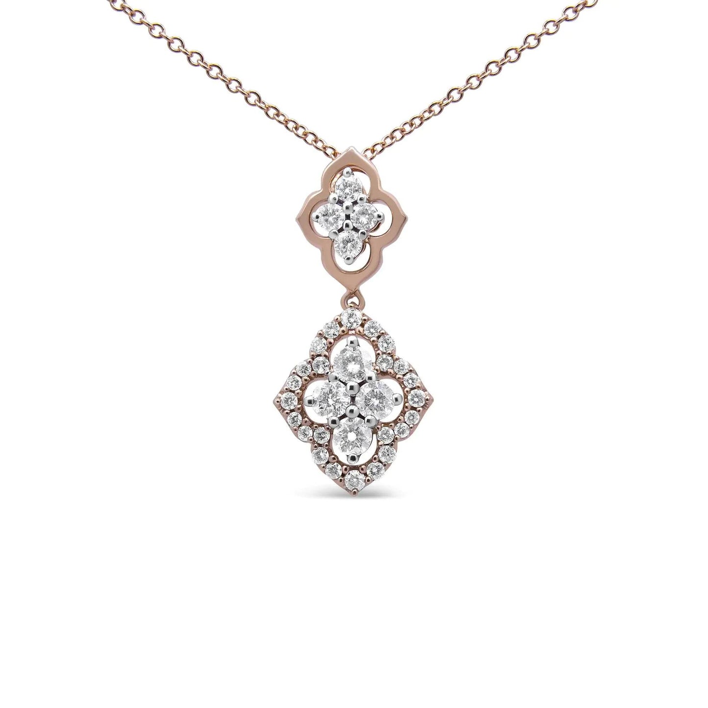 14K Rose Gold Double Quatrefoil Diamond Necklace - EveryRetailNeed.Com