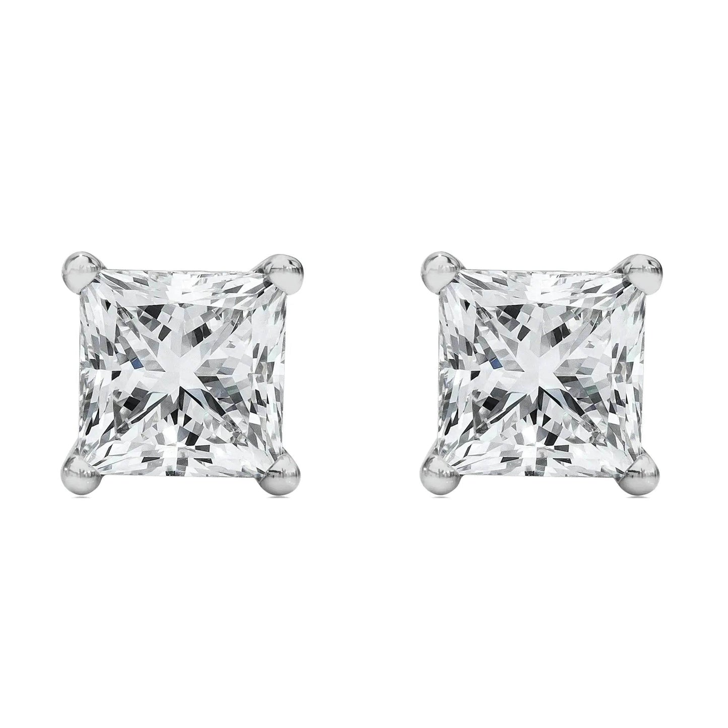 14K White Gold Princess Diamond Solitaire Earrings - EveryRetailNeed.Com