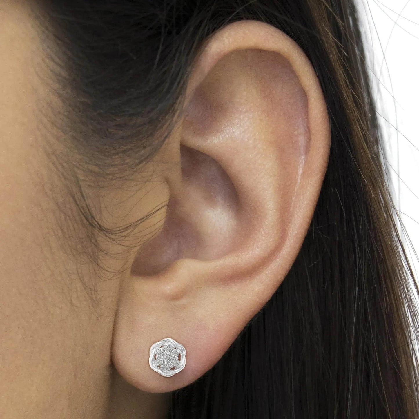 Sterling Silver Diamond Swirl Cluster Stud Earrings (1/6 cttw, I-J Color, I2-I3 Clarity) - EveryRetailNeed.Com