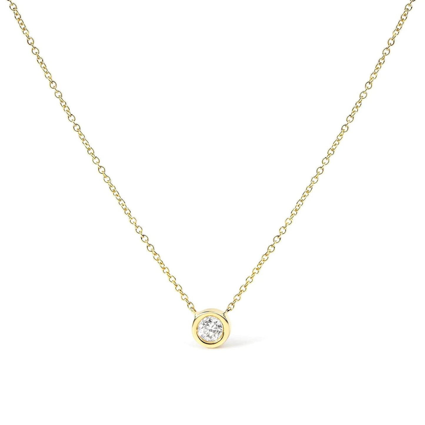 10K White Gold Bezel Diamond Solitaire Pendant Necklace - EveryRetailNeed.Com