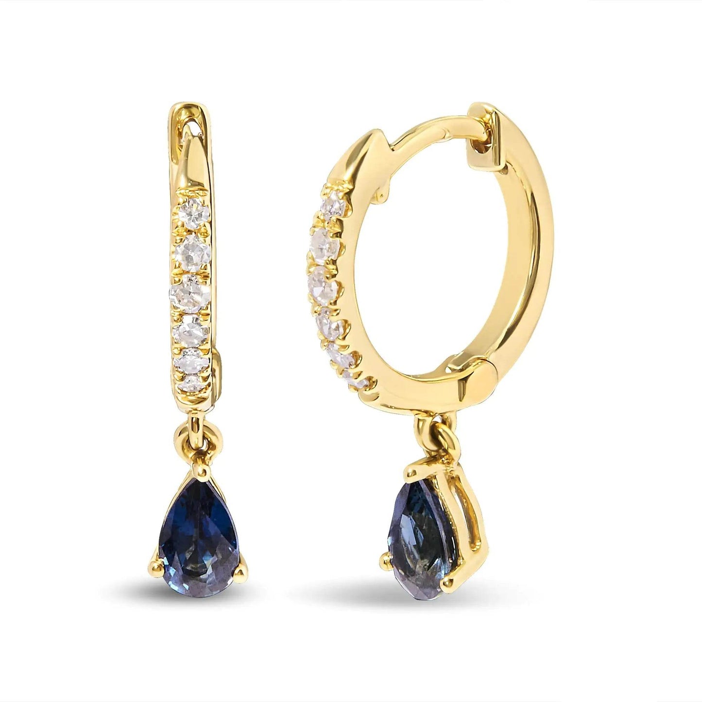 10K Yellow Gold Sapphire & Diamond Huggy Earrings - EveryRetailNeed.Com