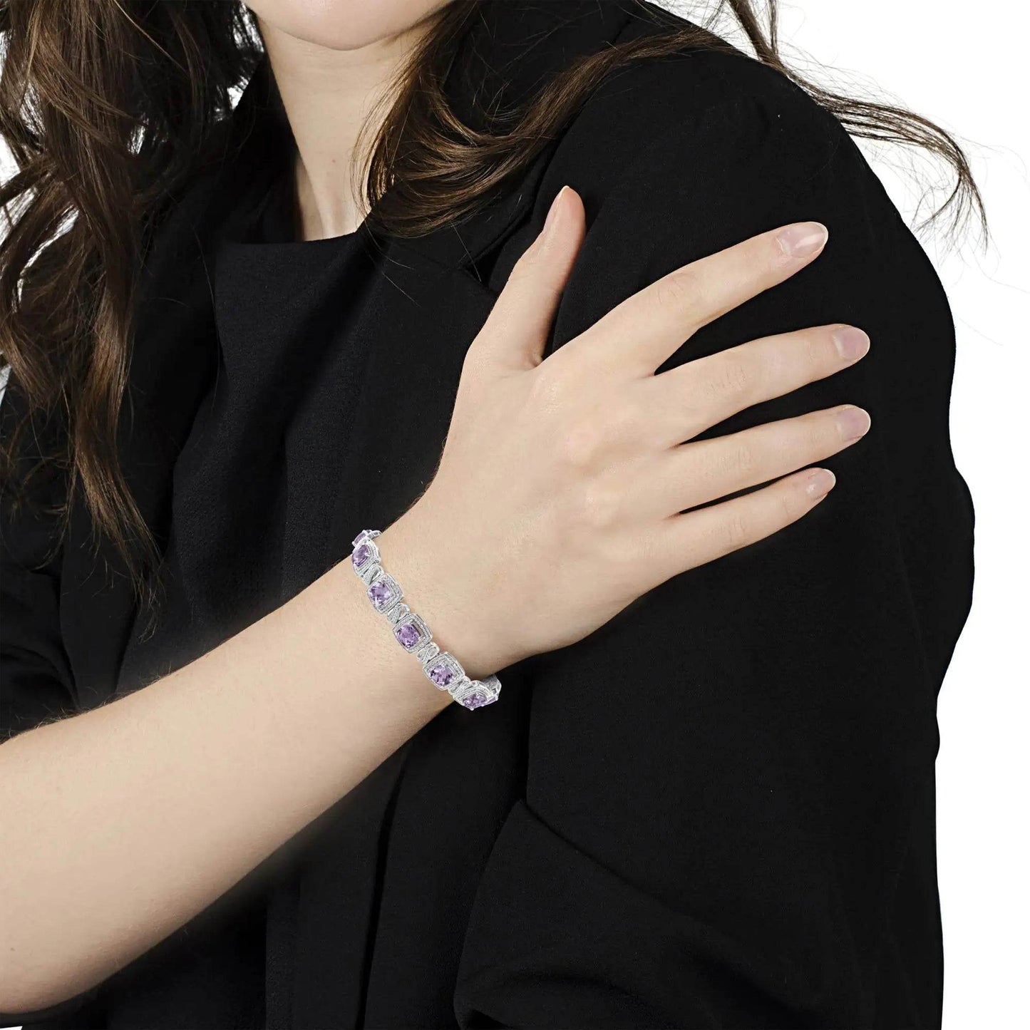 Sterling Silver Cushion Amethyst & Diamond Bracelet - EveryRetailNeed.Com
