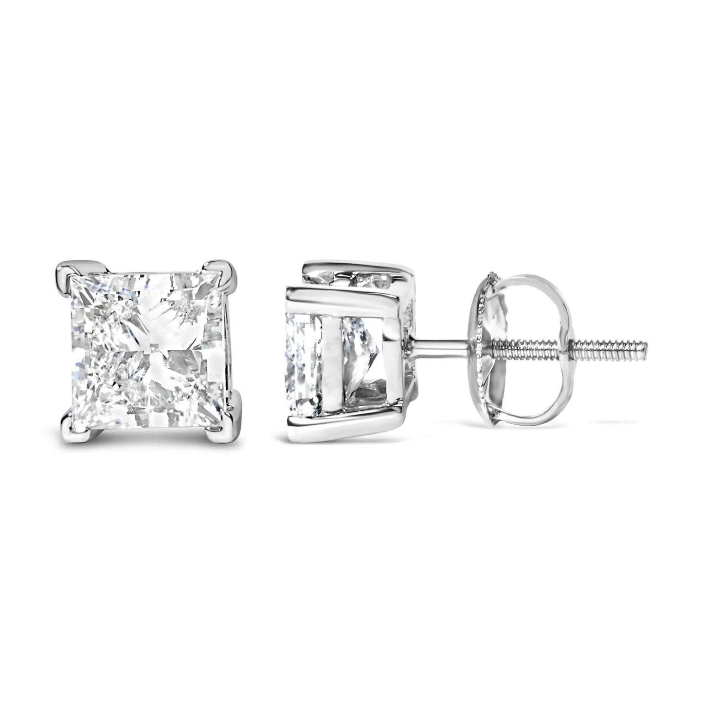 14K White Gold Princess Diamond Solitaire Earrings - EveryRetailNeed.Com