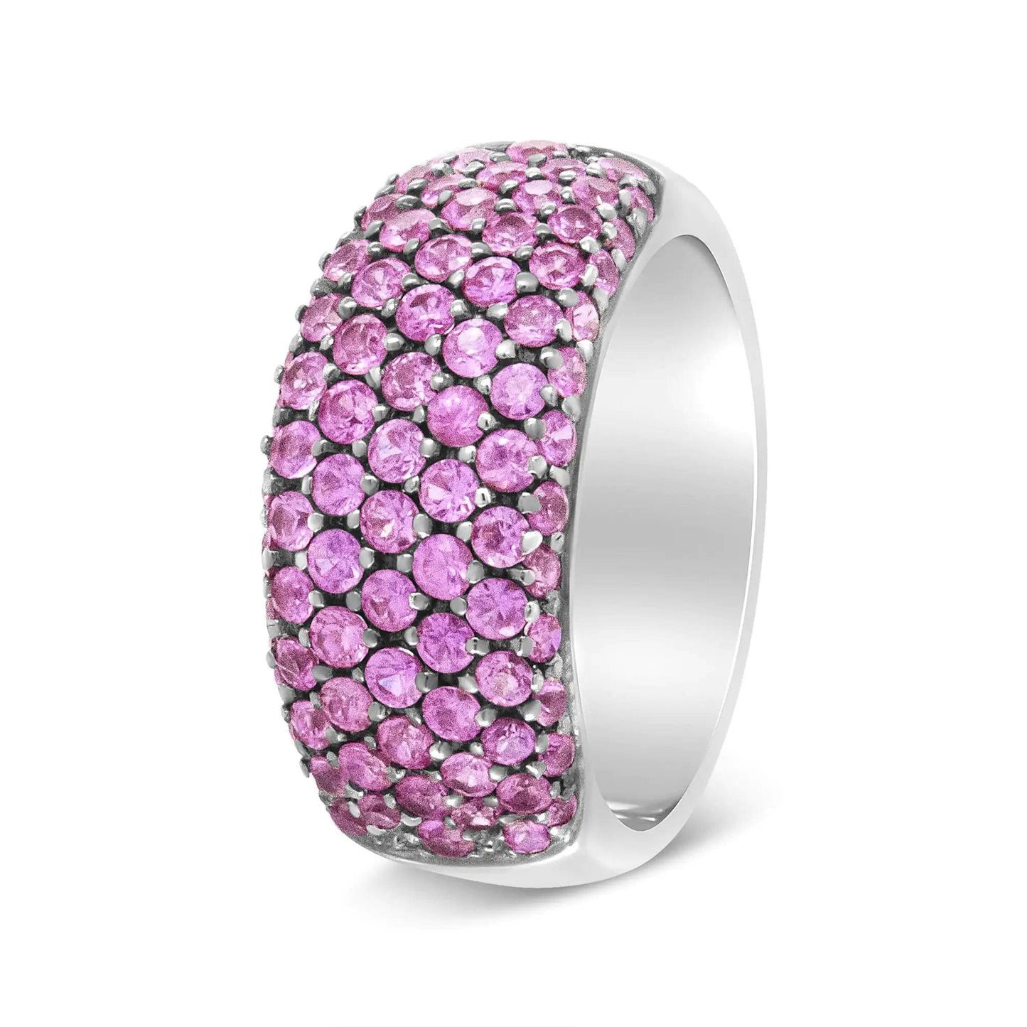 18K White Gold and Black Rhodium Multi Row Pink Sapphire Classic Band Ring - EveryRetailNeed.Com