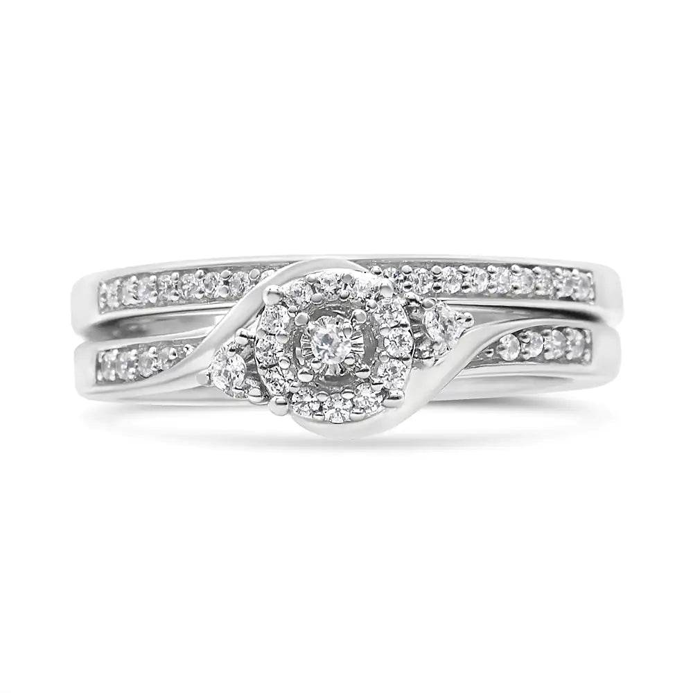 .925 Sterling Silver Diamond Halo Swirl Bridal Set - EveryRetailNeed.Com