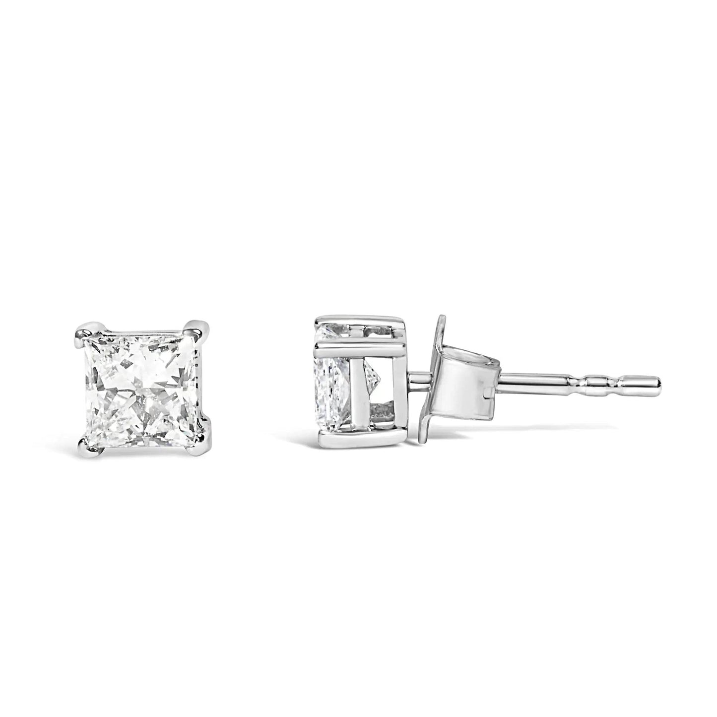 14K White Gold Princess Diamond Solitaire Earrings - EveryRetailNeed.Com