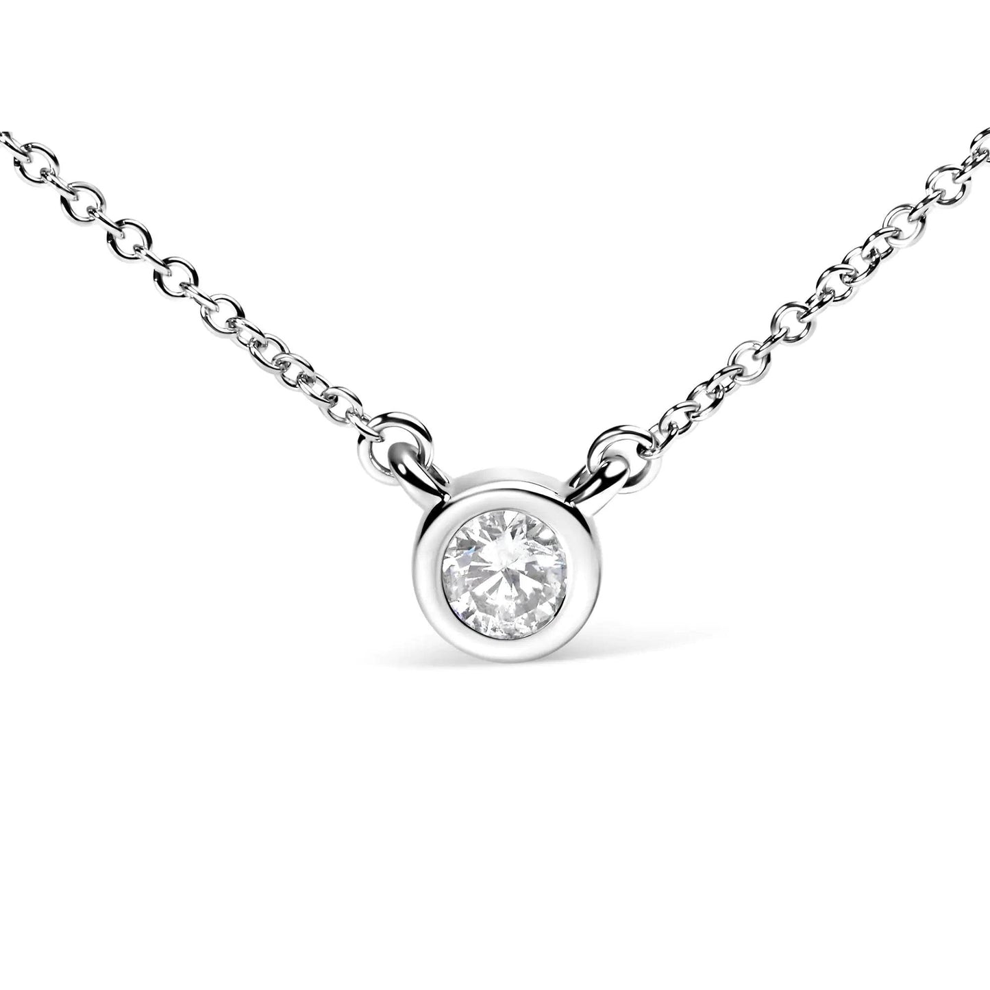 10K White Gold Bezel Diamond Solitaire Pendant Necklace - EveryRetailNeed.Com