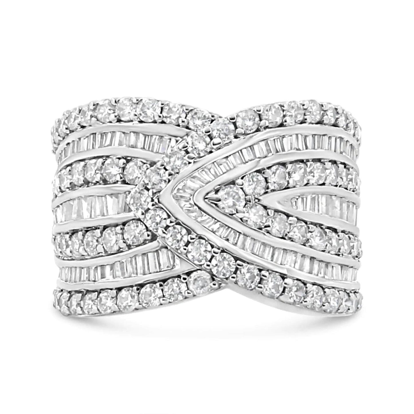 .925 Sterling Silver 2 3/8 Cttw Diamond Multi Row Overlay Band Ring ( J-K Color, I3 Clarity) - EveryRetailNeed.Com