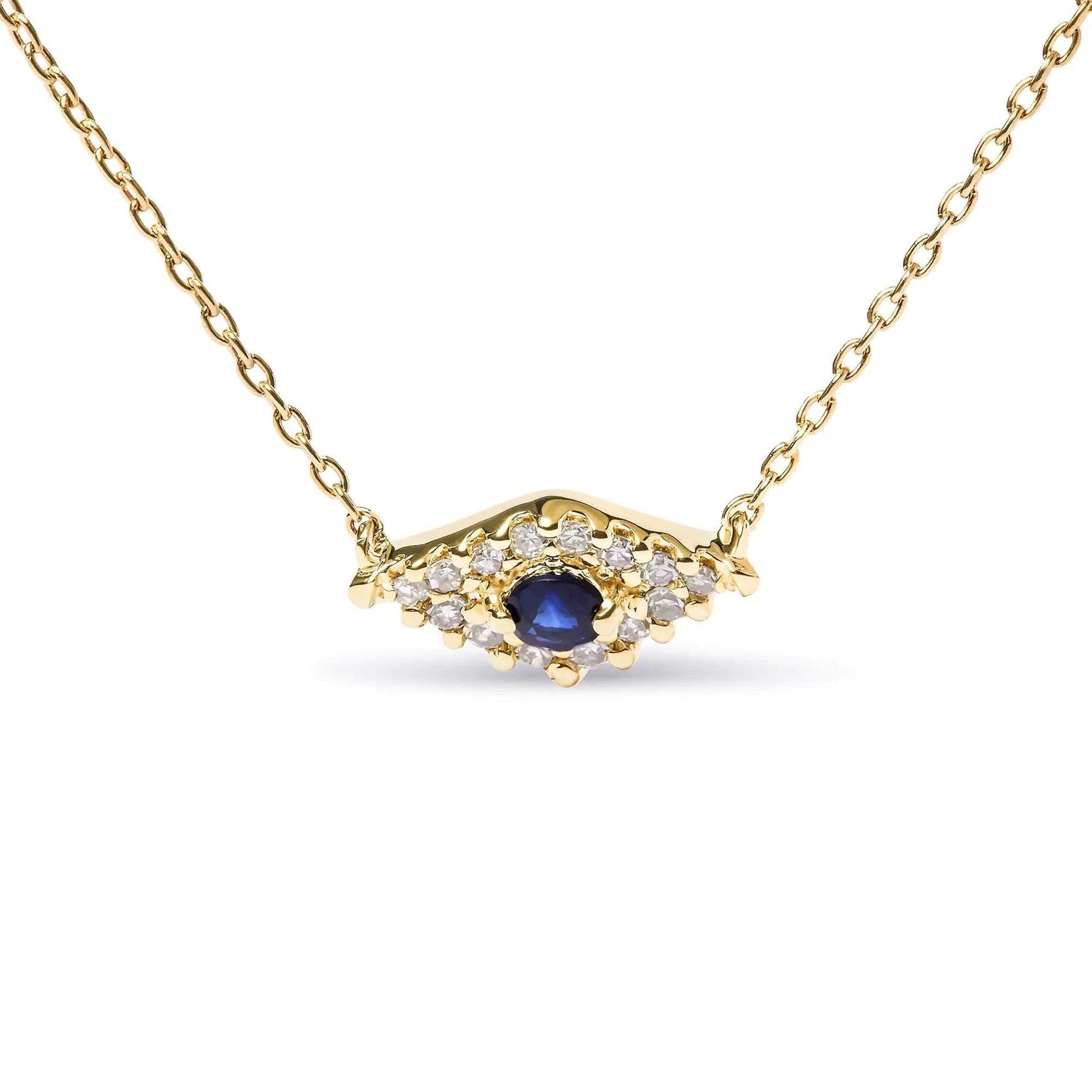 10K Gold Blue Sapphire Diamond Evil Eye Necklace - EveryRetailNeed.Com