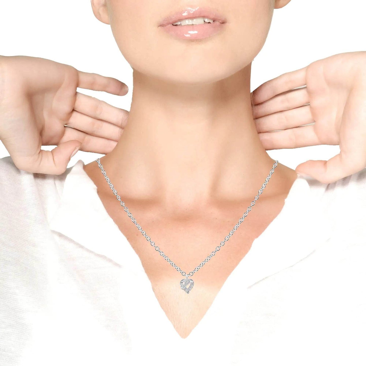 .925 Sterling Silver Diamond Ribbon Heart Pendant Necklace - EveryRetailNeed.Com