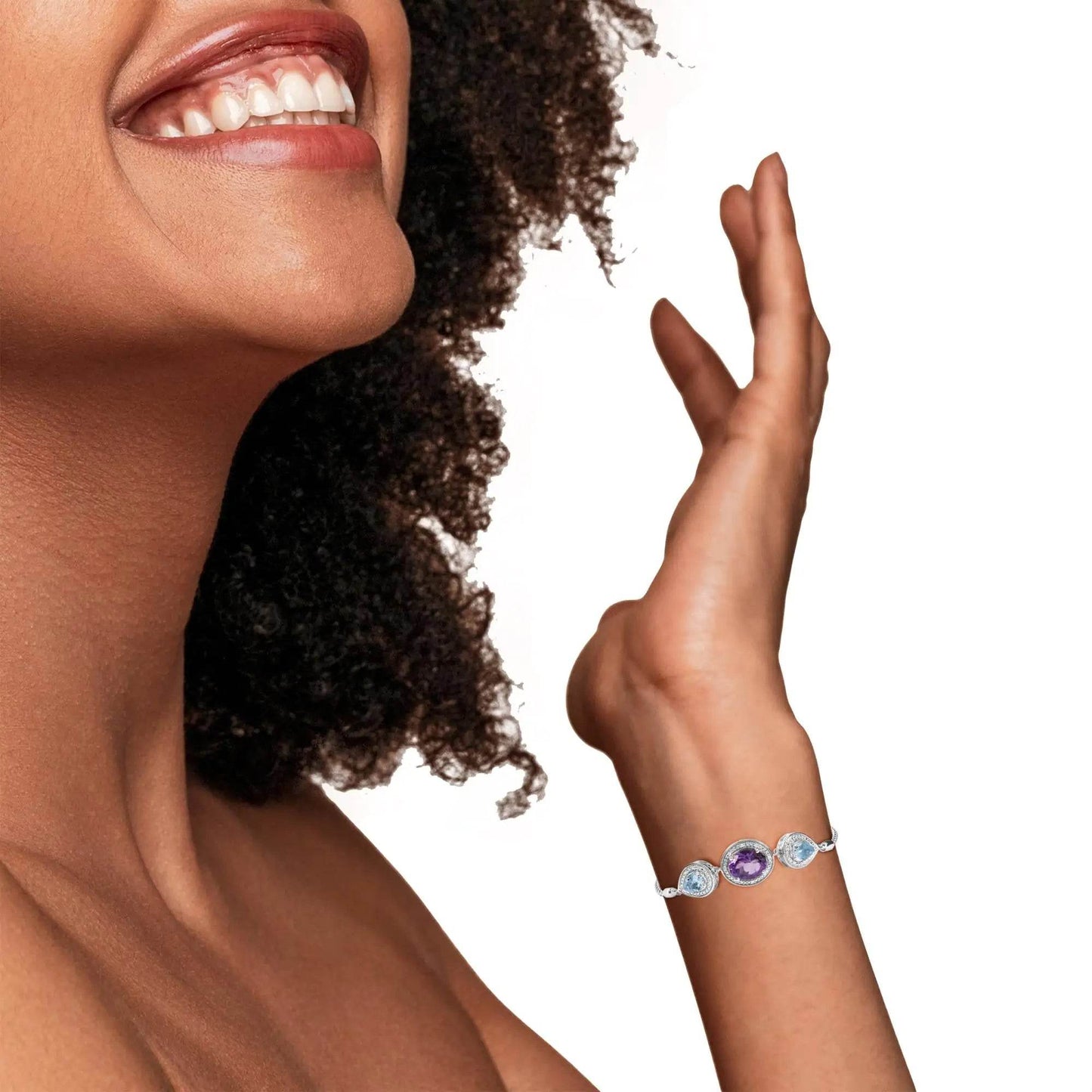 Sterling Silver Oval Amethyst & Blue Topaz Lariat Bolo Bracelet - EveryRetailNeed.Com