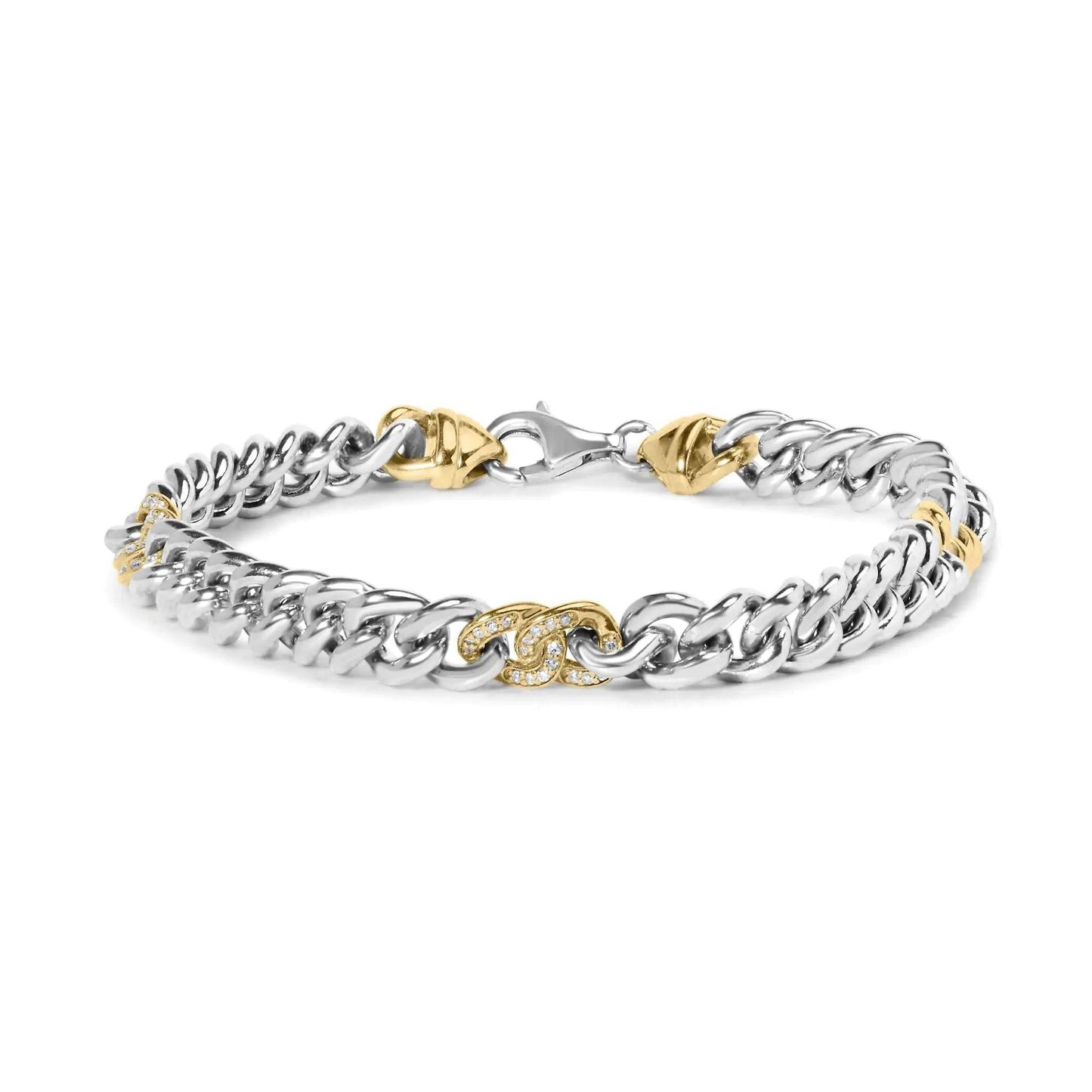 10K Yellow Gold Plated .925 Sterling Silver 1/5 Cttw Diamond Curb Chain Bracelet (J-K Color, I2-I3 Clarity) - 7.5 Inches - EveryRetailNeed.Com