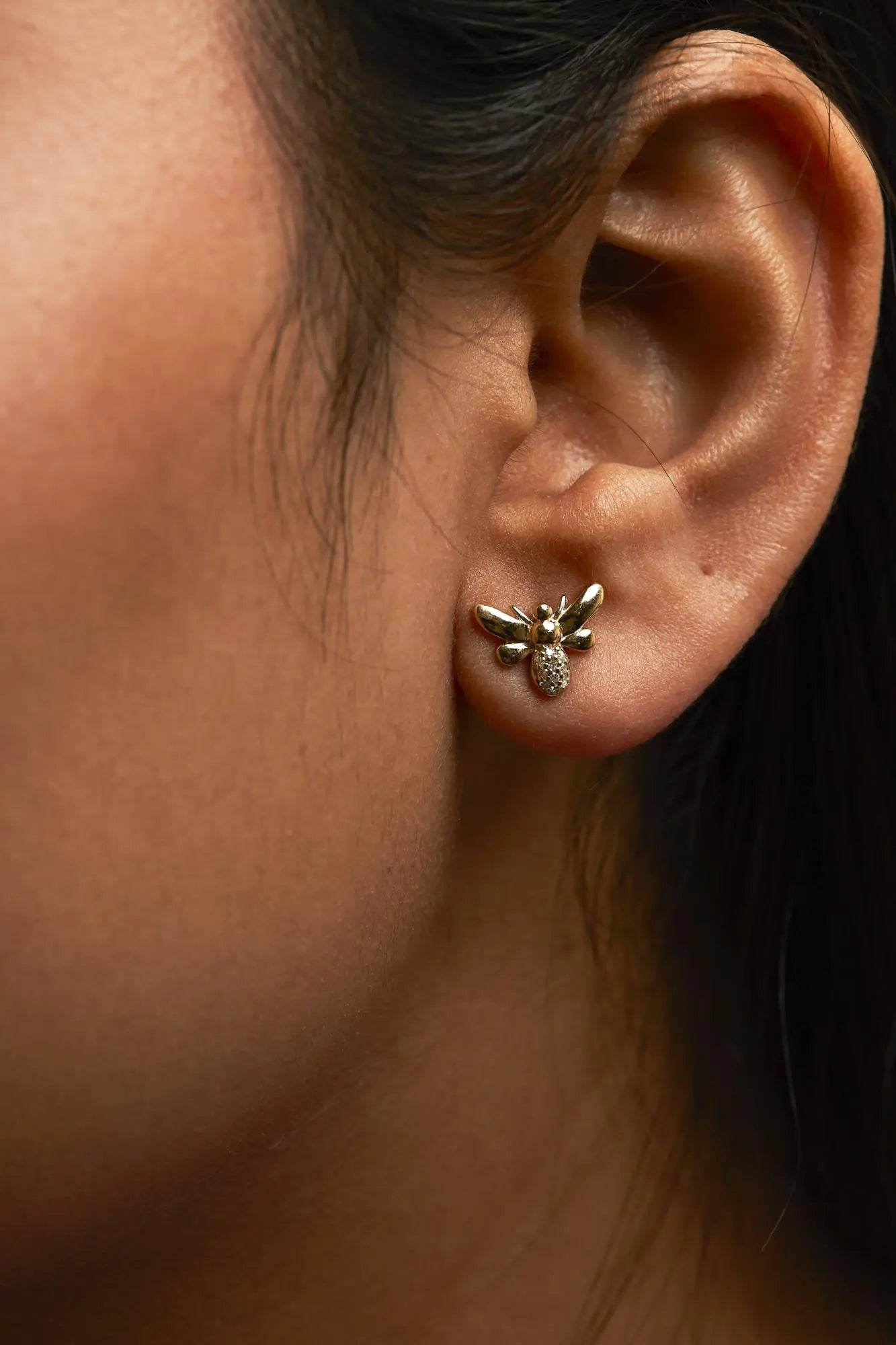 Gold Bumble Bee Diamond Studs - EveryRetailNeed.Com