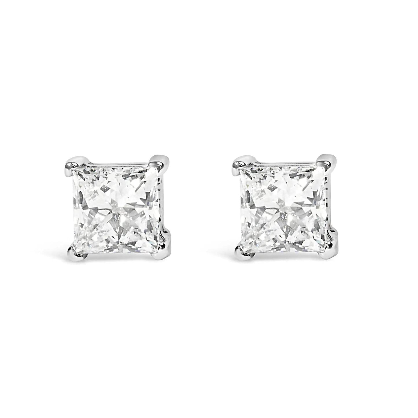 14K White Gold Princess Diamond Solitaire Earrings - EveryRetailNeed.Com
