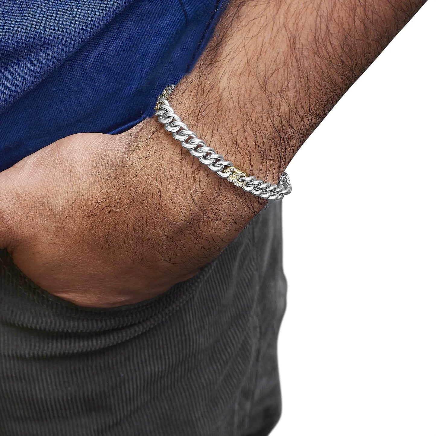 10K Yellow Gold Plated .925 Sterling Silver 1/5 Cttw Diamond Curb Chain Bracelet (J-K Color, I2-I3 Clarity) - 7.5 Inches - EveryRetailNeed.Com