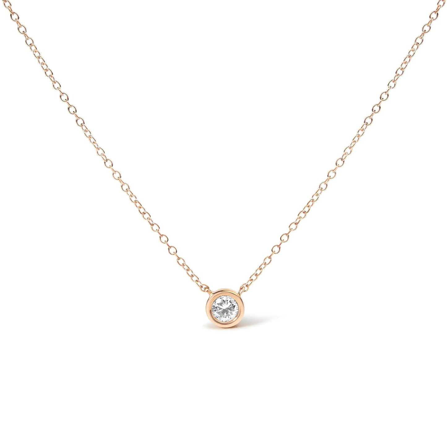 10K White Gold Bezel Diamond Solitaire Pendant Necklace - EveryRetailNeed.Com