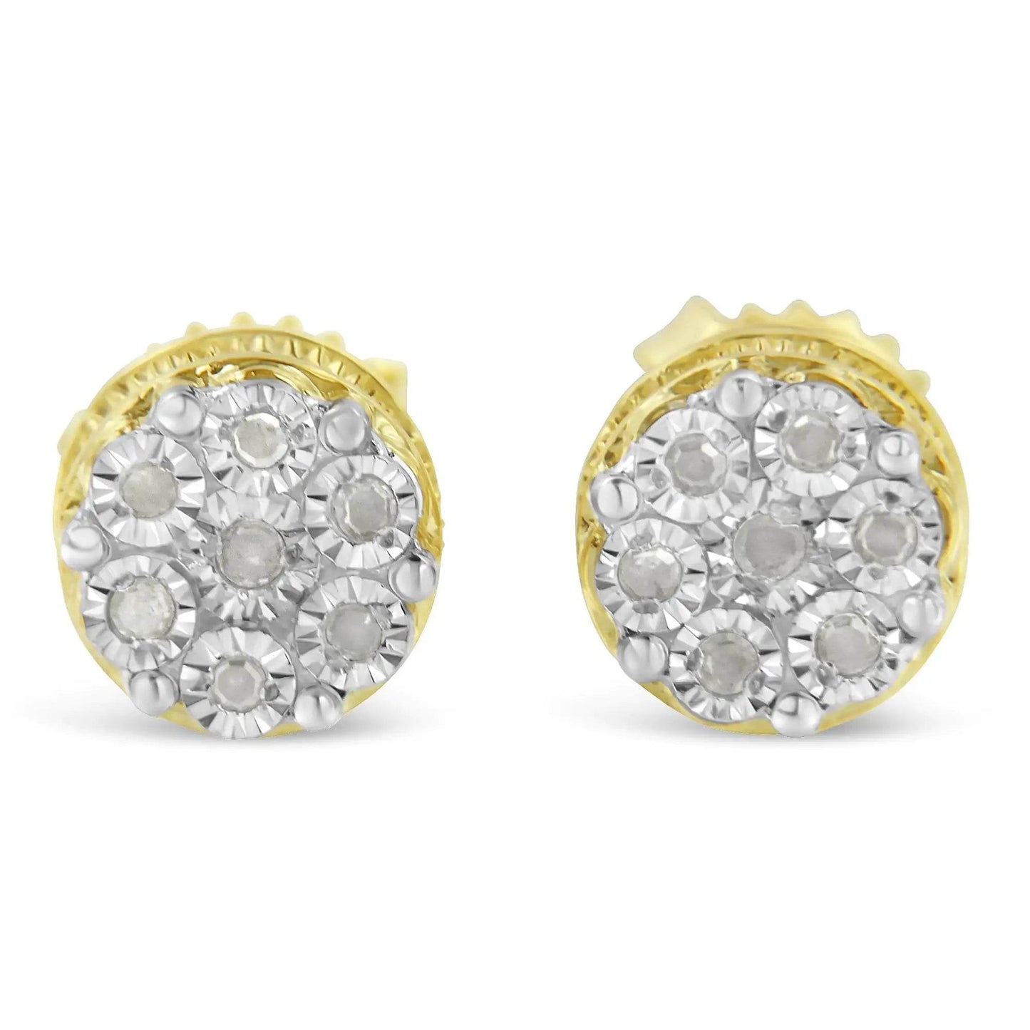 14K Yellow Gold Plated .925 Sterling Silver 1/7 Cttw Diamond Miracle Set Stud Earrings (I-J Color, I3 Promo Clarity) - EveryRetailNeed.Com