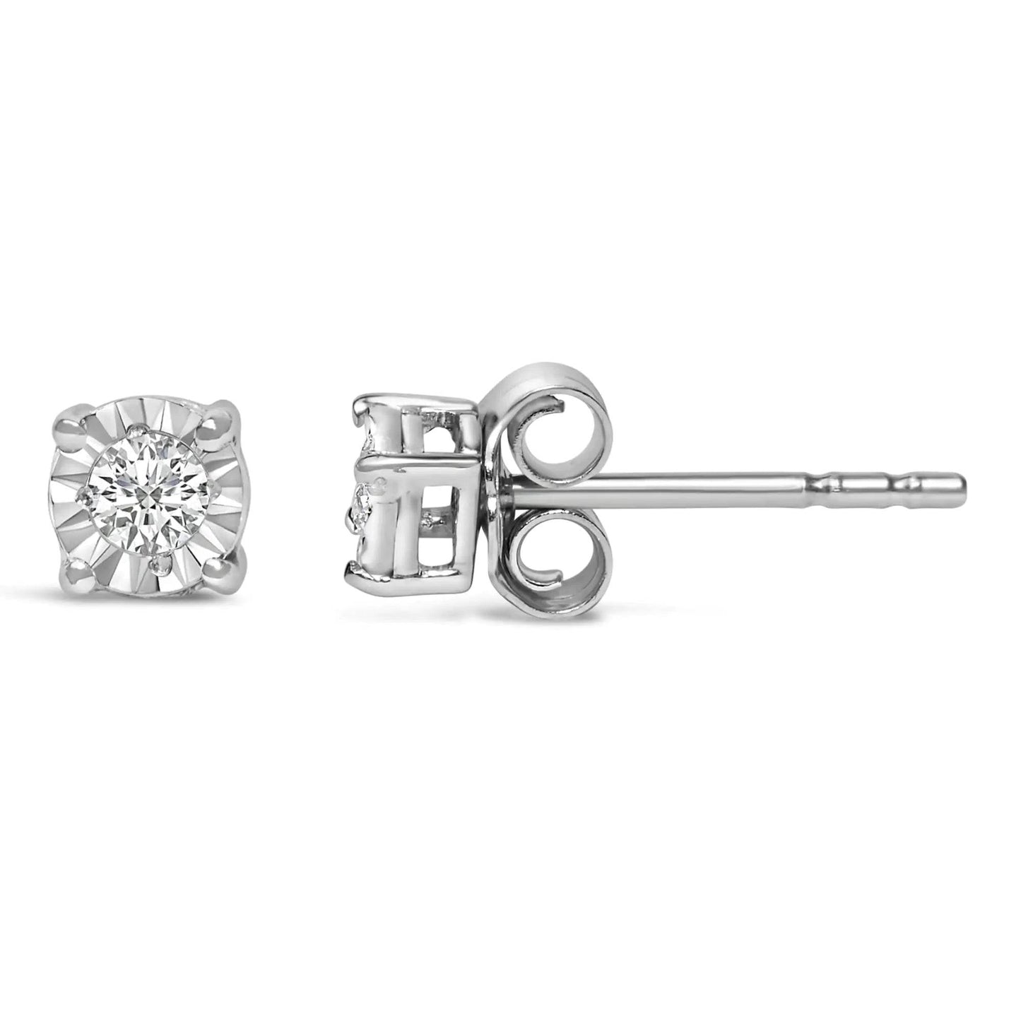 .925 Sterling Silver 1/10 Cttw Round Brilliant-Cut Lab Grown Diamond Miracle-Set Stud Earrings (F-G Color, VS1-VS2 Clarity) - EveryRetailNeed.Com