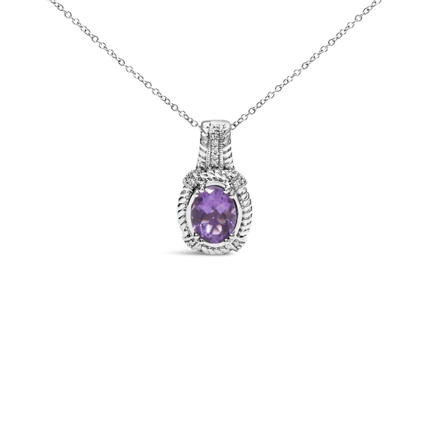 Sterling Silver Amethyst & Diamond Pendant Necklace - EveryRetailNeed.Com